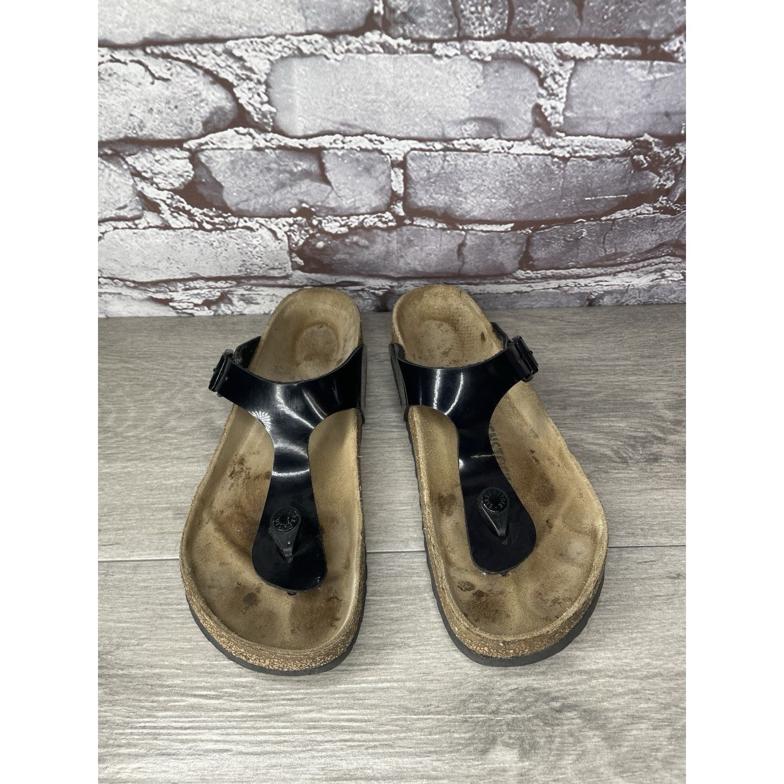Birkenstock BIRKENSTOCK Gizeh Black Patent Leather Thong Cork Sandals Wo Size US 6.5 / IT 36.5 - 1 Thumbnail