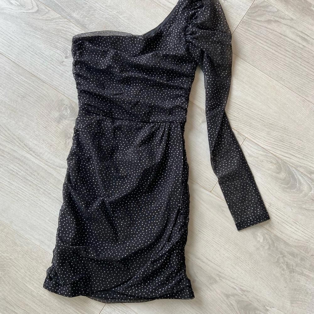 Designer Chic One-Shoulder Black Polka Dot Mini Dress Size XS / US 0-2 / IT 36-38 - 1 Thumbnail