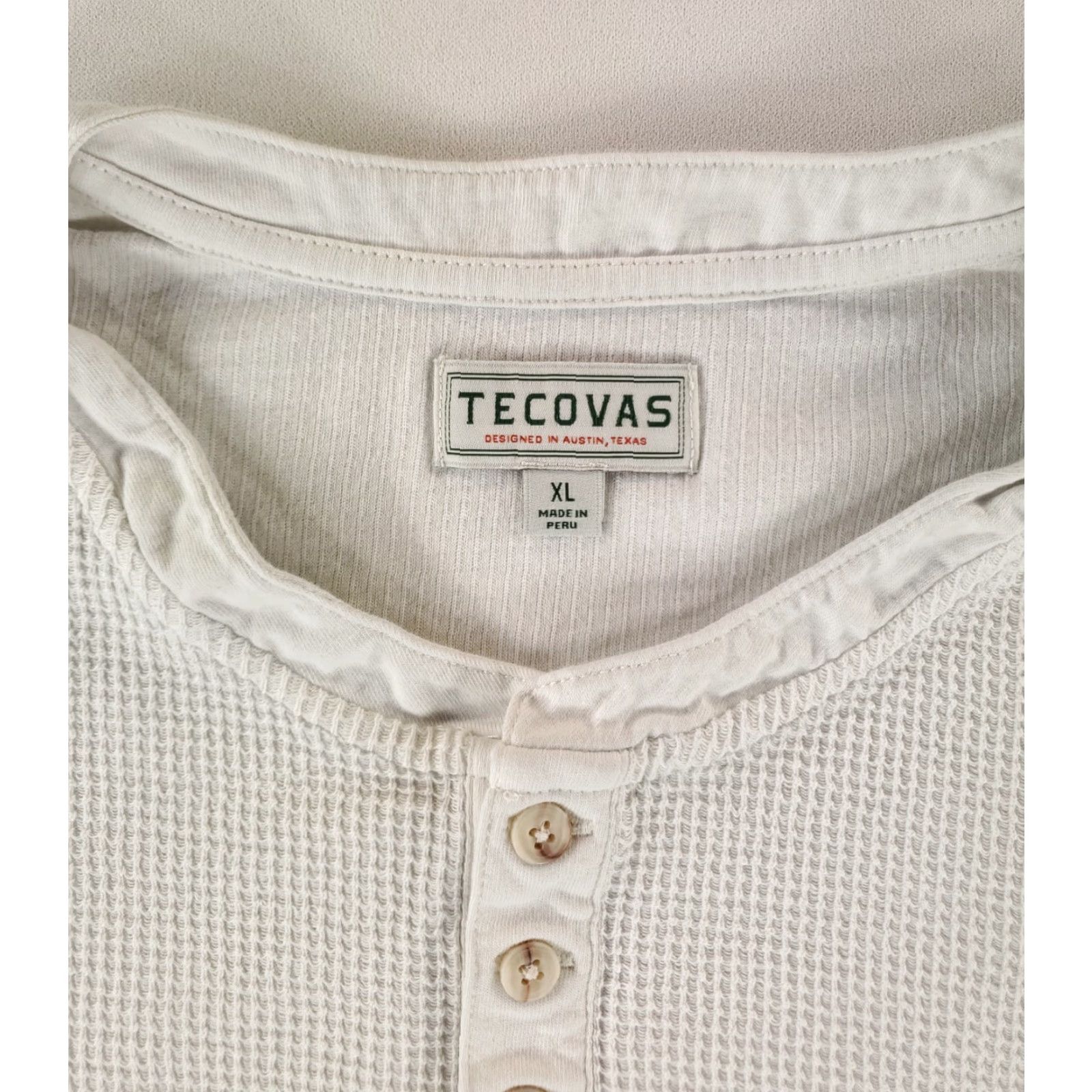 Tecovas Tecovas Shirt Thermal Henley White Long Sleeve Waffle Knit Mens XL Size US XL / EU 56 / 4 - 2 Thumbnail