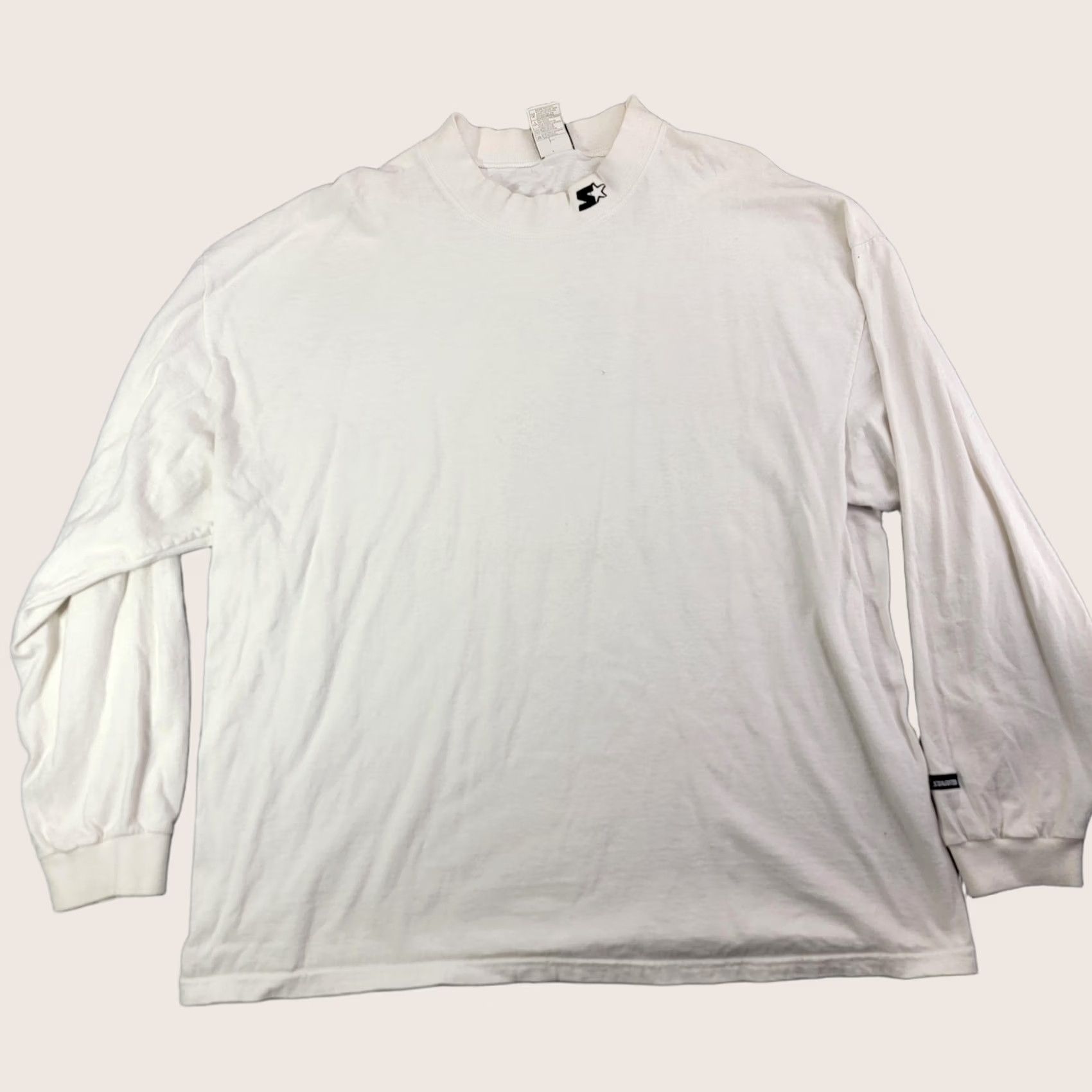 Starter Starter Shirt Adult XL White Long Sleeve Mock Neck Logo Cotton Solid Athletic Tee Mens Size US XL / EU 56 / 4 - 1 Thumbnail