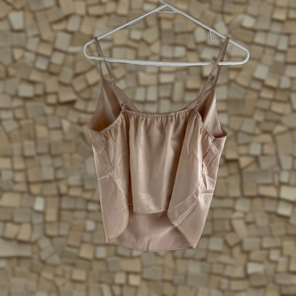 Shein SheIn Tank Top Women's L Tan Silky Sleeveless Adjustable Spaghetti Straps Shirt Adult Womens Regular Color Brown Pattern Solid Casual Modern 90s? Size L / US 10 / IT 46 - 1 Thumbnail