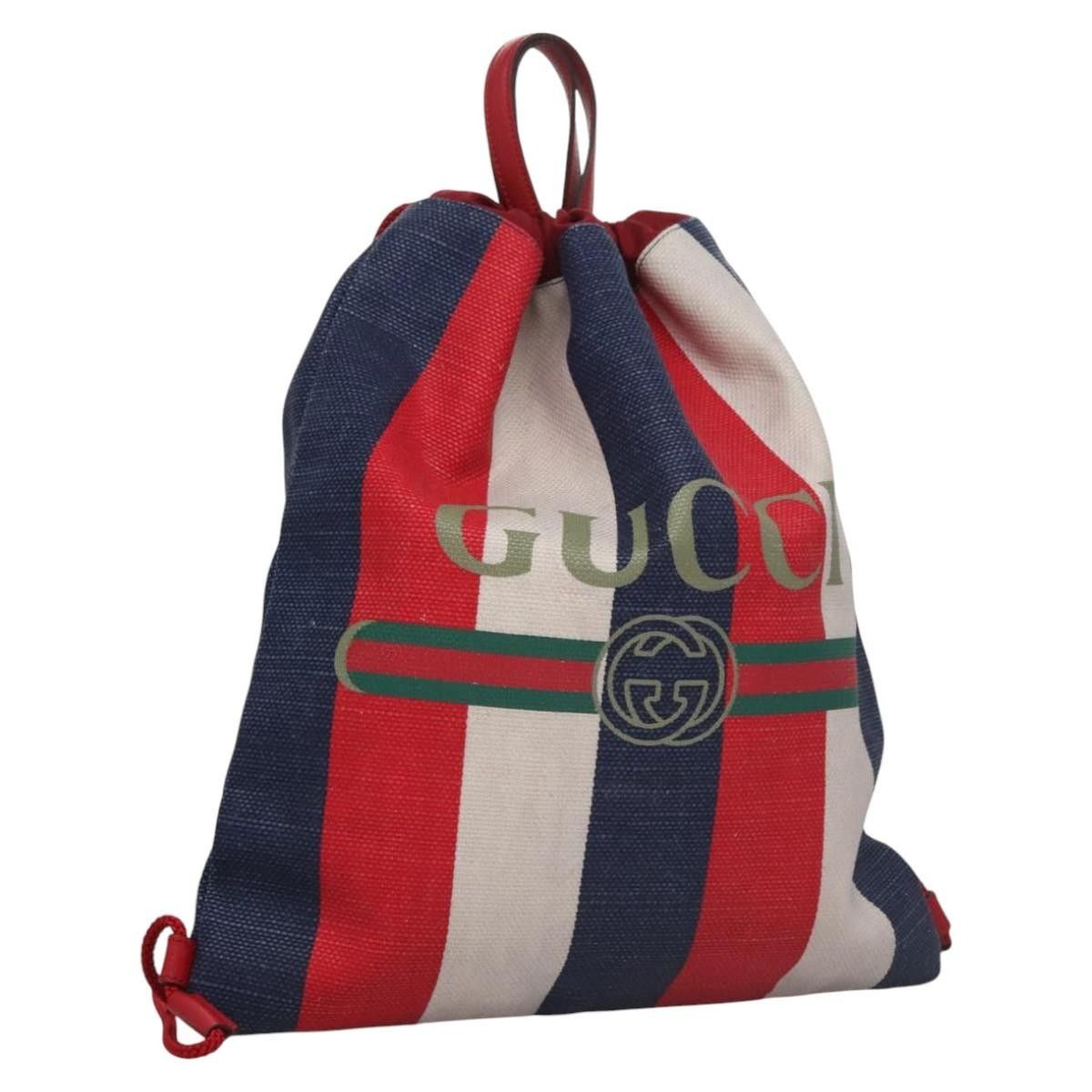 Gucci Gucci Logo Drawstring Backpack Striped Canvas Size ONE SIZE - 1 Thumbnail