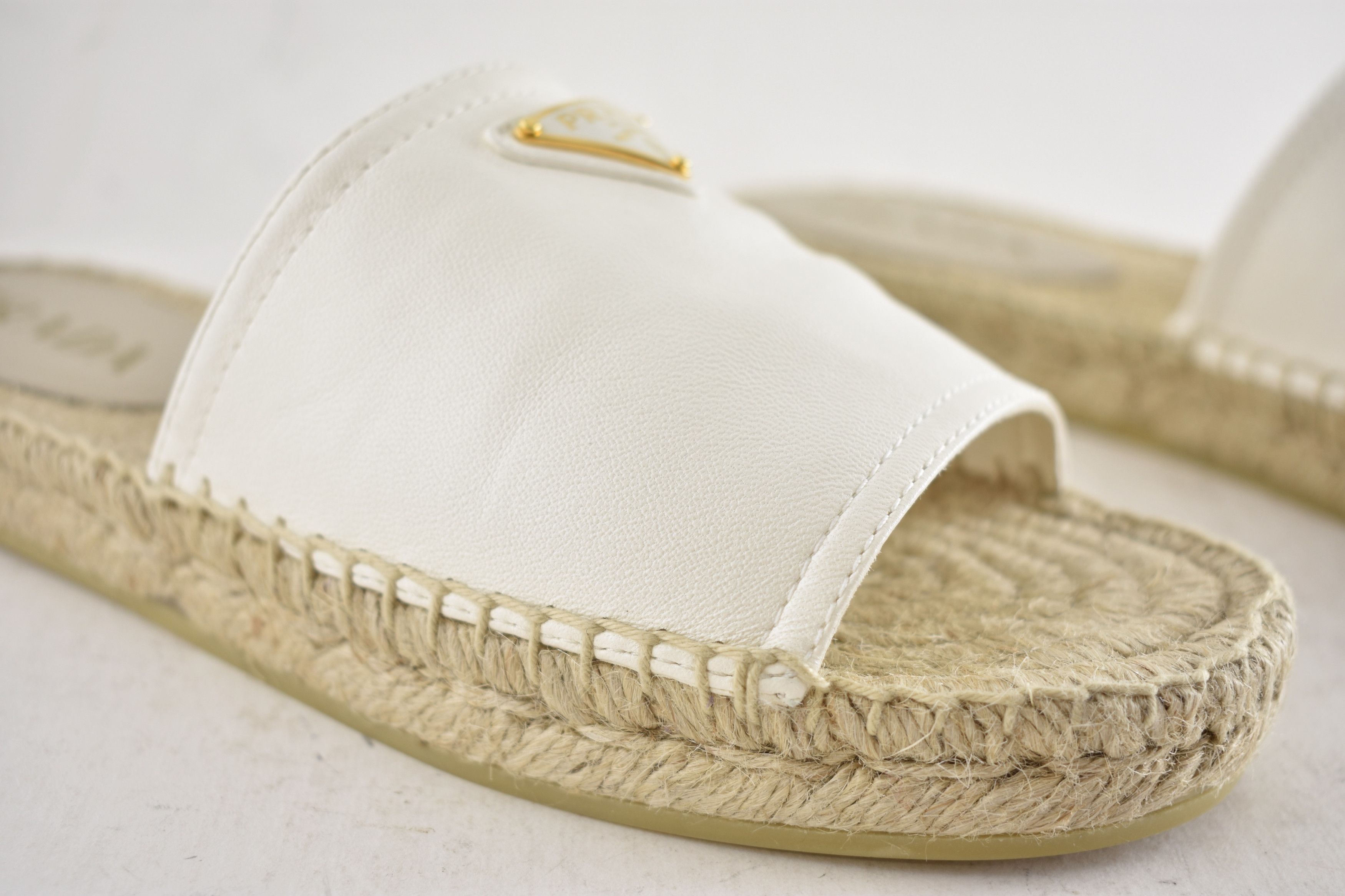 Prada Prada Triangle Logo Leather Espadrille Slide Sandal Flat 37 Size US 7 / IT 37 - 6 Thumbnail