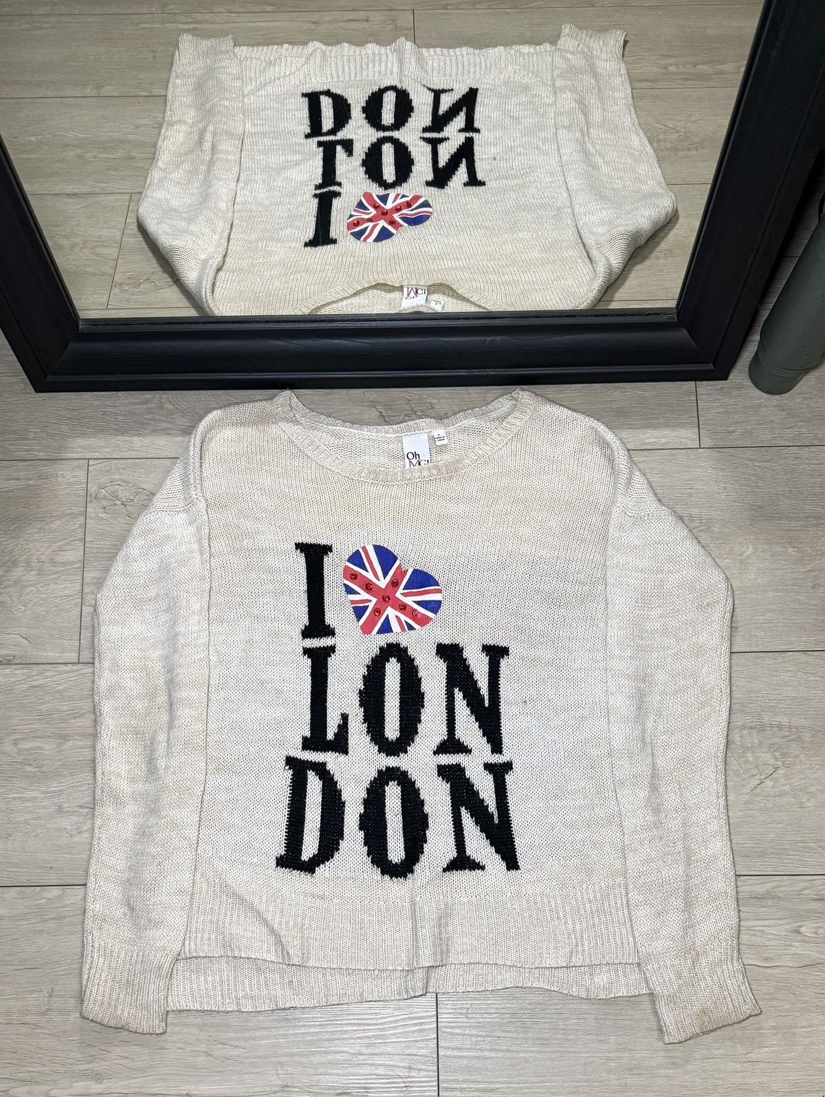 Affliction Y2K 2000s Women’s Oh Mg! I Love London Cream Knitted Sweater Size L / US 10 / IT 46 - 1 Thumbnail