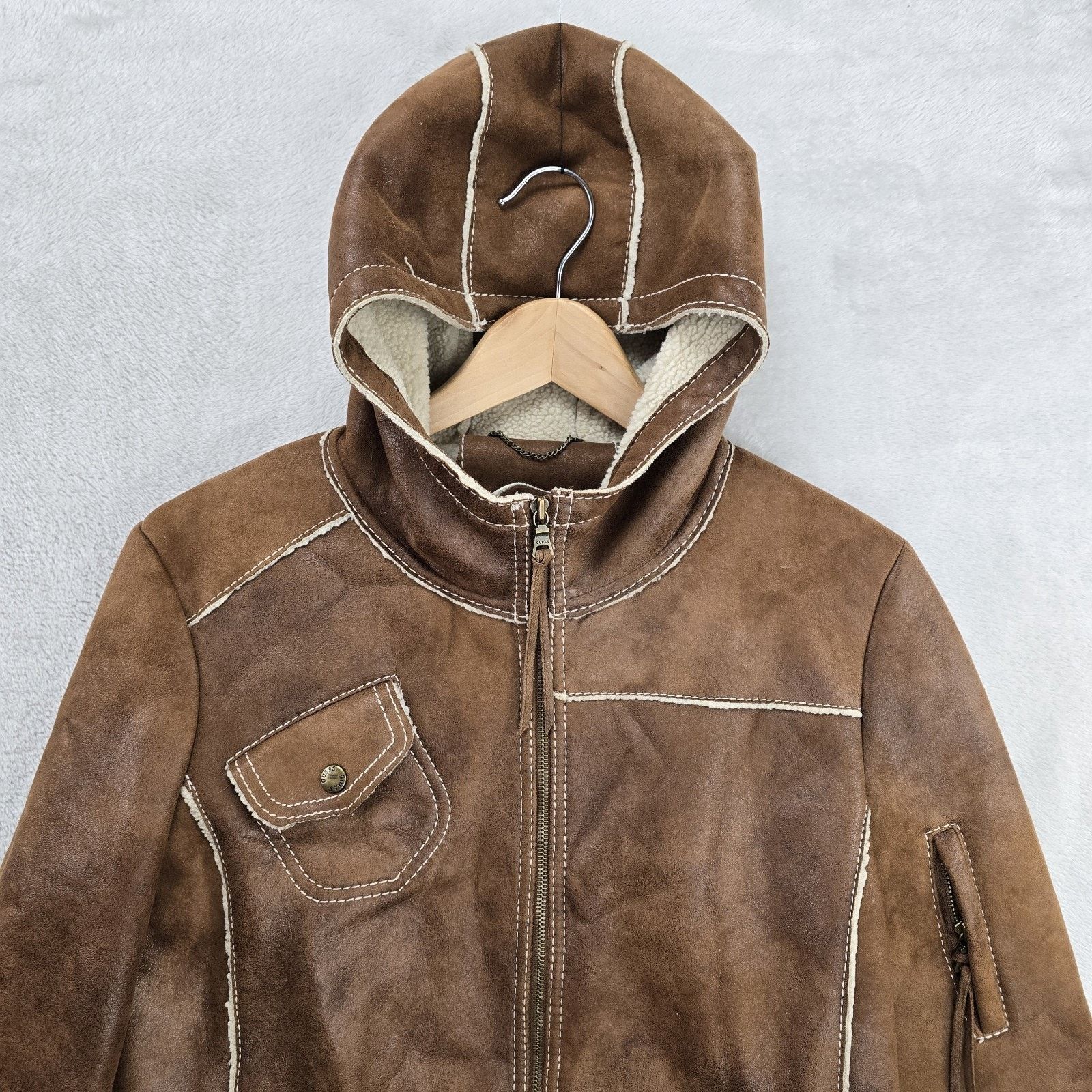 Guess Vintage Guess Jacket Womens Large Faux Suede Sherpa Leather Size L / US 10 / IT 46 - 2 Thumbnail