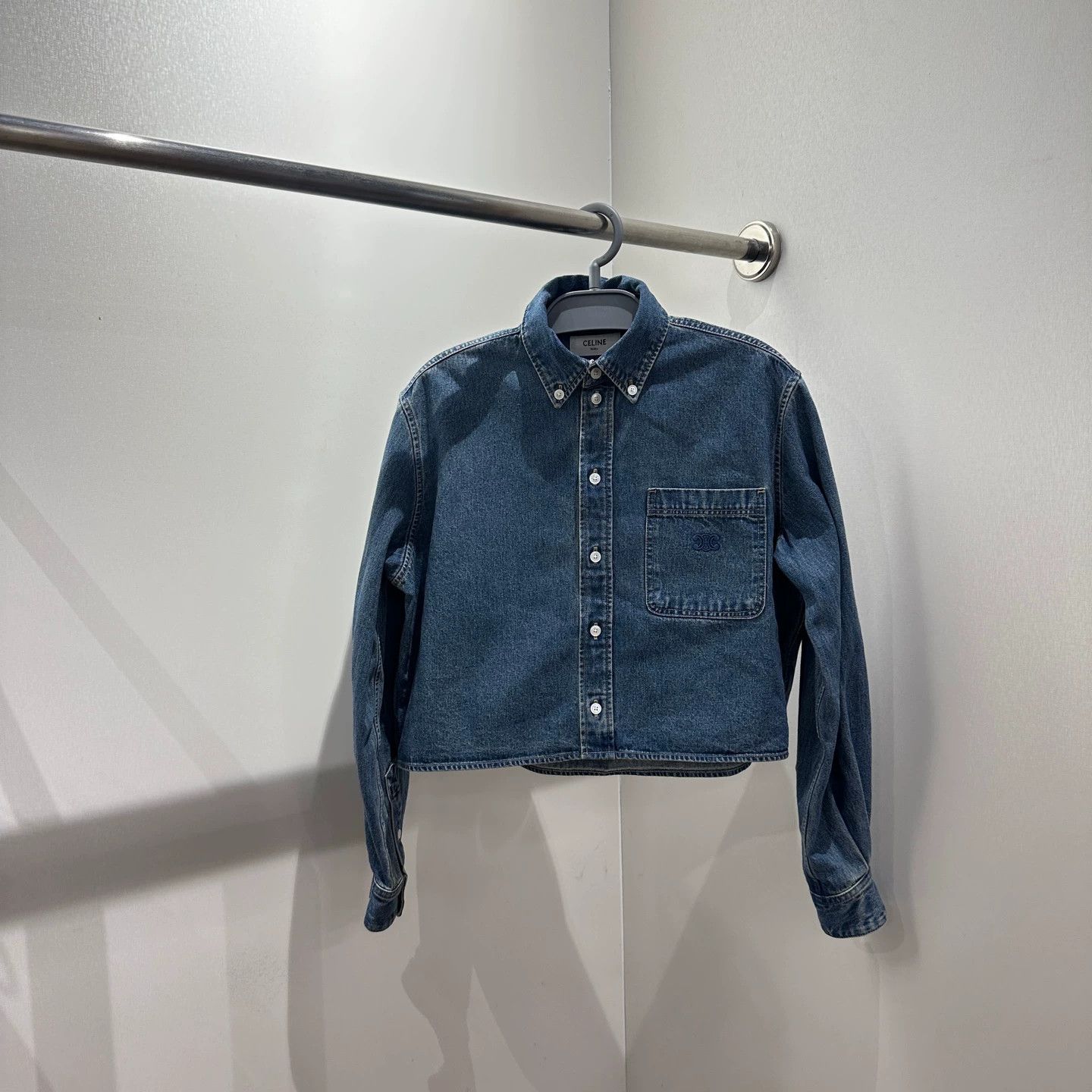 Celine Celine Triomphe Embroidered Pocket Denim Shirt XS Cotton Size XS / US 0-2 / IT 36-38 - 1 Thumbnail