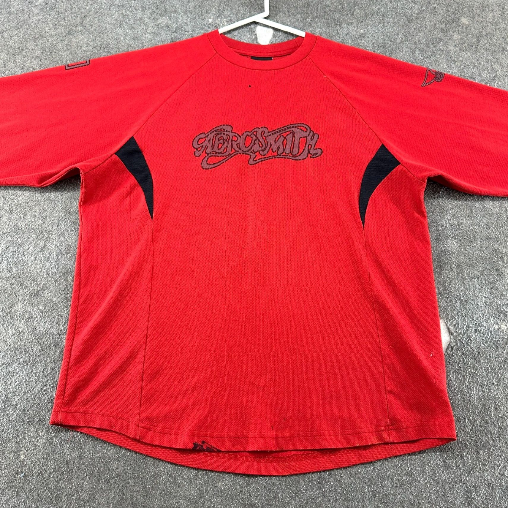 Aerosmith **VINTAGE Aerosmith Red Men Long Sleeve Spellout Jersey 90s** User: VINTAGE Aerosmith Red Men Long Sleeve Spellout Jersey 90s Size US L / EU 52-54 / 3 - 3 Thumbnail