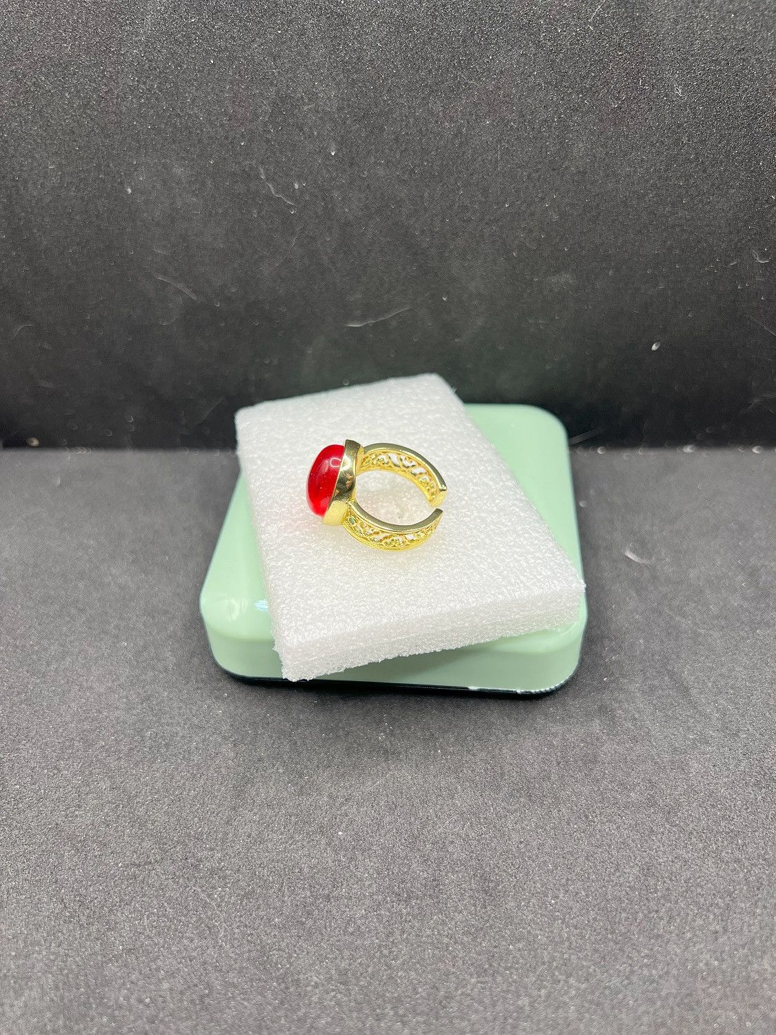 Jewelry Red Crystal Gold Open Back Ring - Size 6.5 Size ONE SIZE - 3 Thumbnail