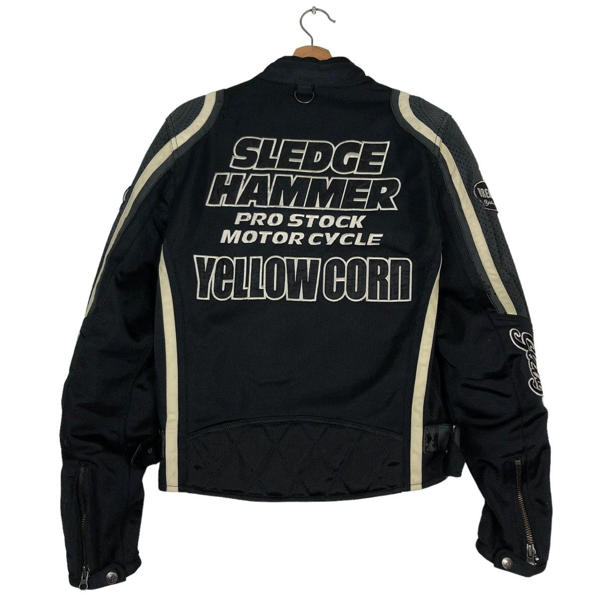 🔥VINTAGE BIKER RACING JACKET YELLOW CORN SLEDGE HAMMER