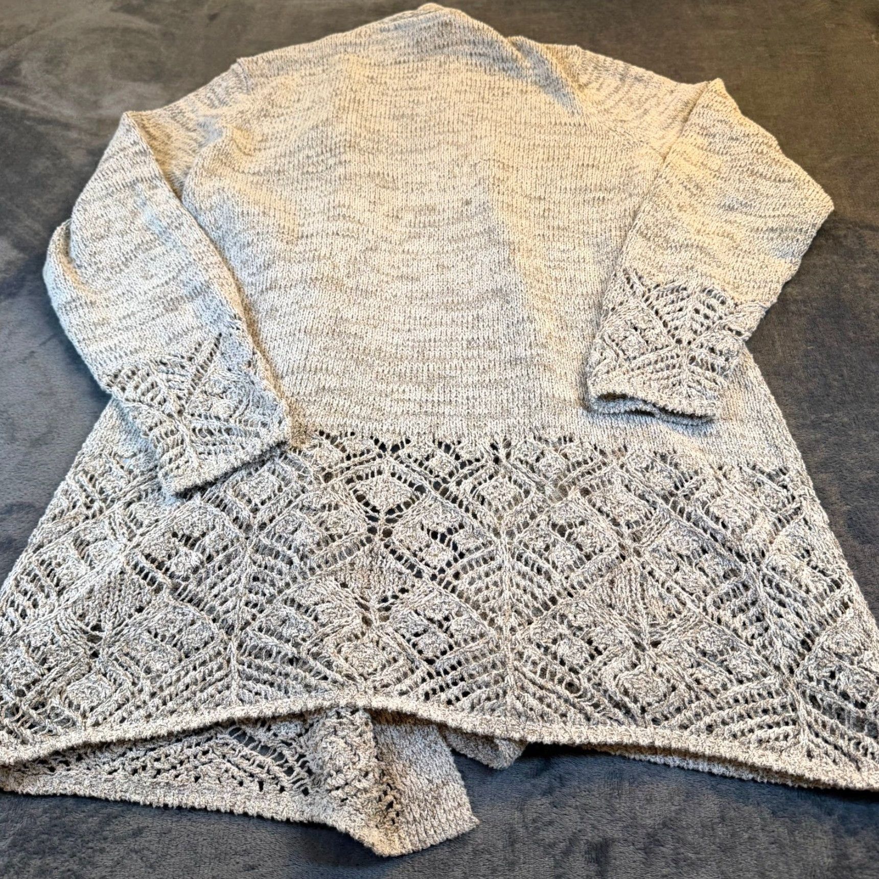 J. Jill VINTAGE J Jill Cardigan Knit Open Front Womens XL Gray Geometric Crochet Marbled Lace Open-Knit Lightweight Casual Fall Spring Womens Size XL / US 12-14 / IT 48-50 - 4 Thumbnail