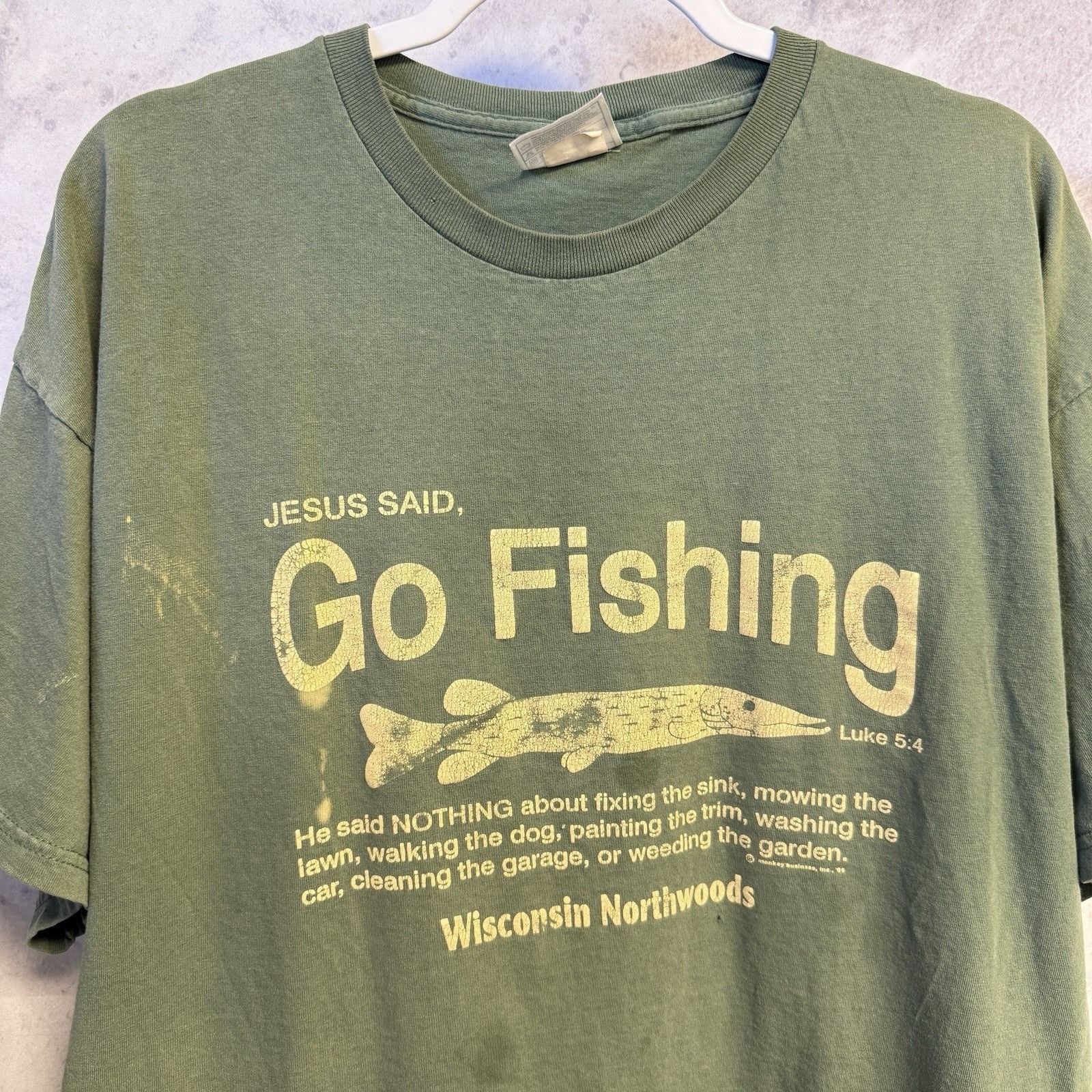 Vintage Vintage Go Fishing Jesus Luke 5:4 T Shirt Mens 2XL 25x27 Size US XXL / EU 58 / 5 - 1 Thumbnail