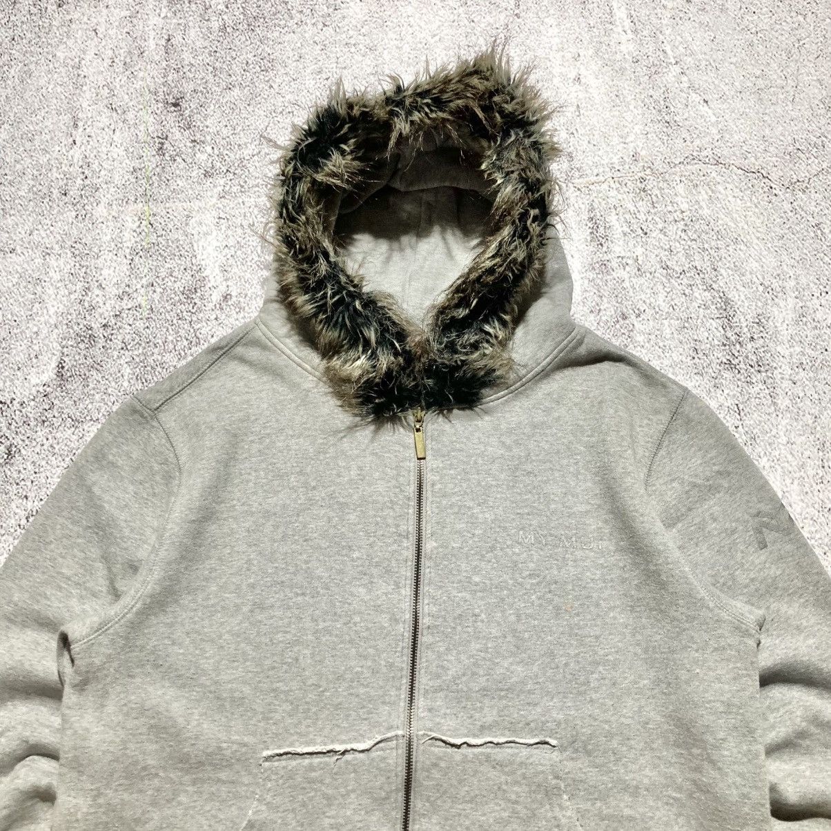 Japanese Brand 2000s My Mui Distressed Fur Ziphoodie Grey Ifsixwasnine Lgb Size US XL / EU 56 / 4 - 2 Thumbnail