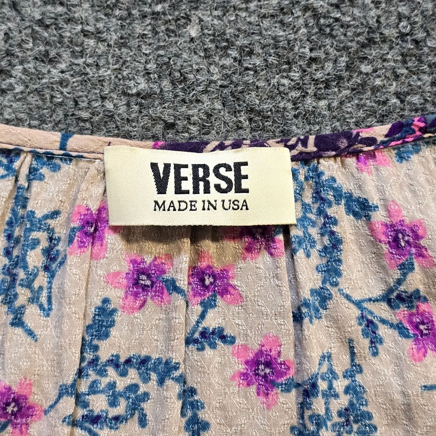 Vintage Verve Top Womens Medium Blouse V-Neck Geometric Peasant Hippie Casual Purple Beige M Size M / US 6-8 / IT 42-44 - 4 Thumbnail