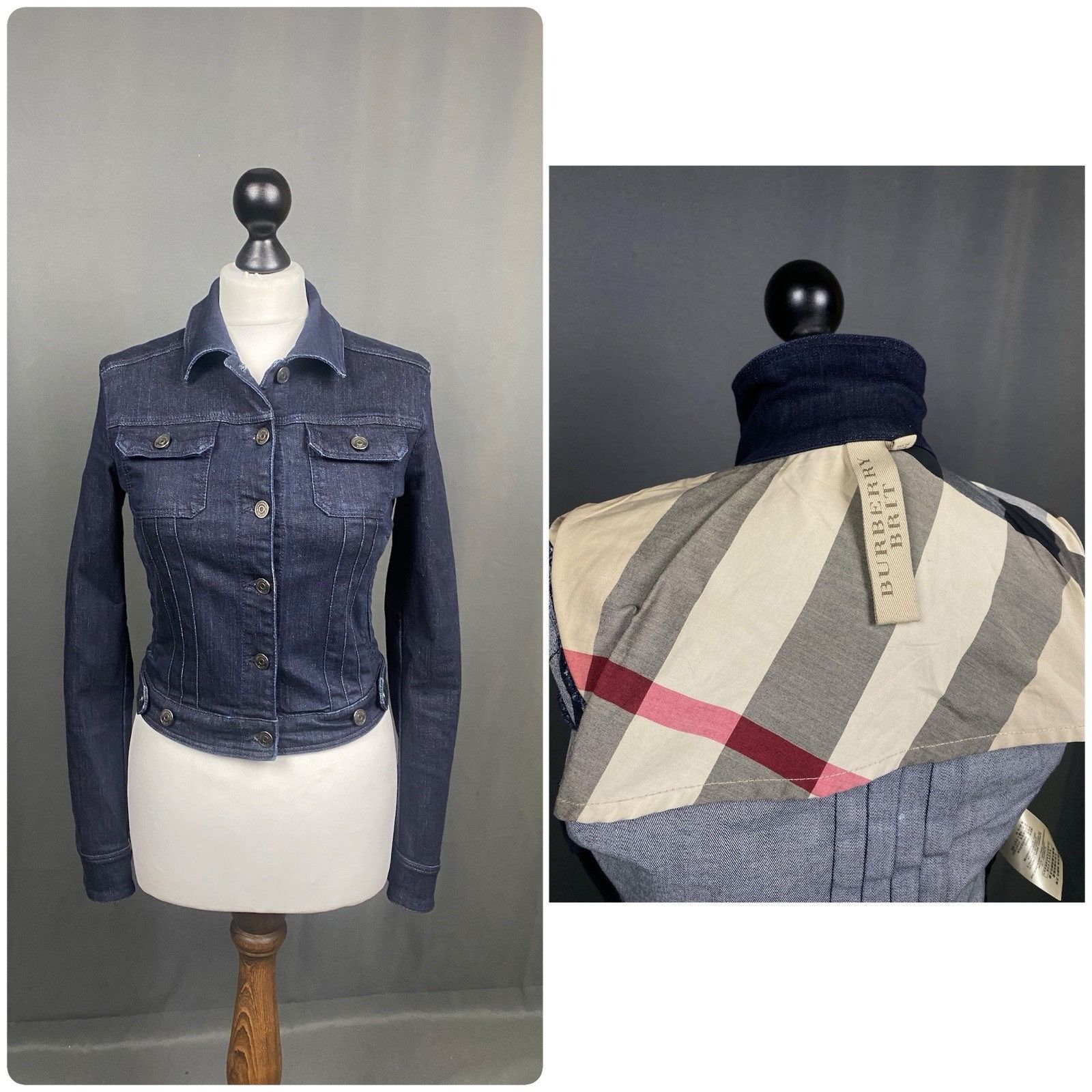 Burberry Burberry Brit Nova Check Women's Blue Denim Jeans Biker Jack Size M / US 6-8 / IT 42-44 - 1 Thumbnail