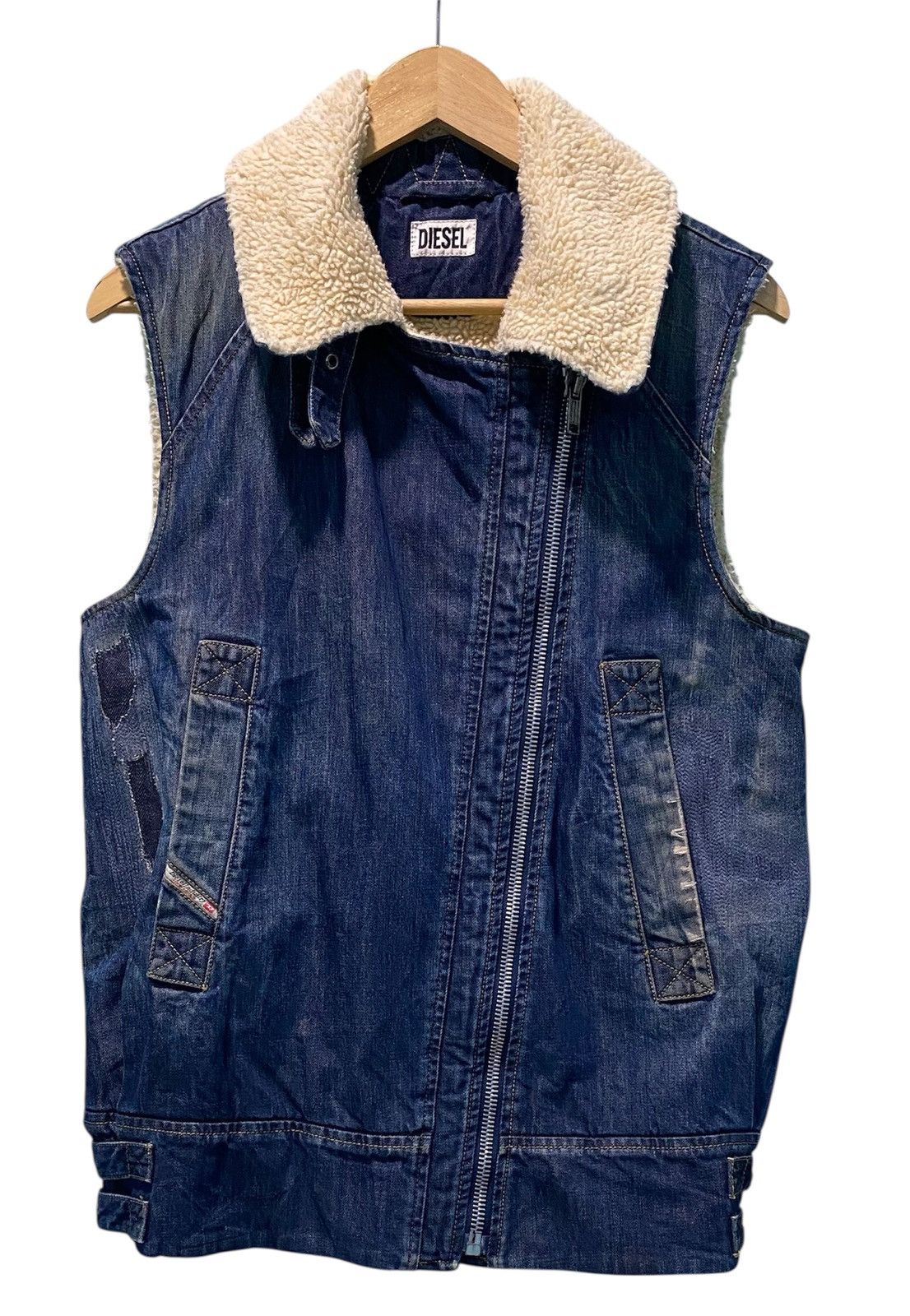 Diesel Diesel Denim Vest Jacket Sherpa Lining Sleeveless Zip Front Size US S / EU 44-46 / 1 - 1 Thumbnail