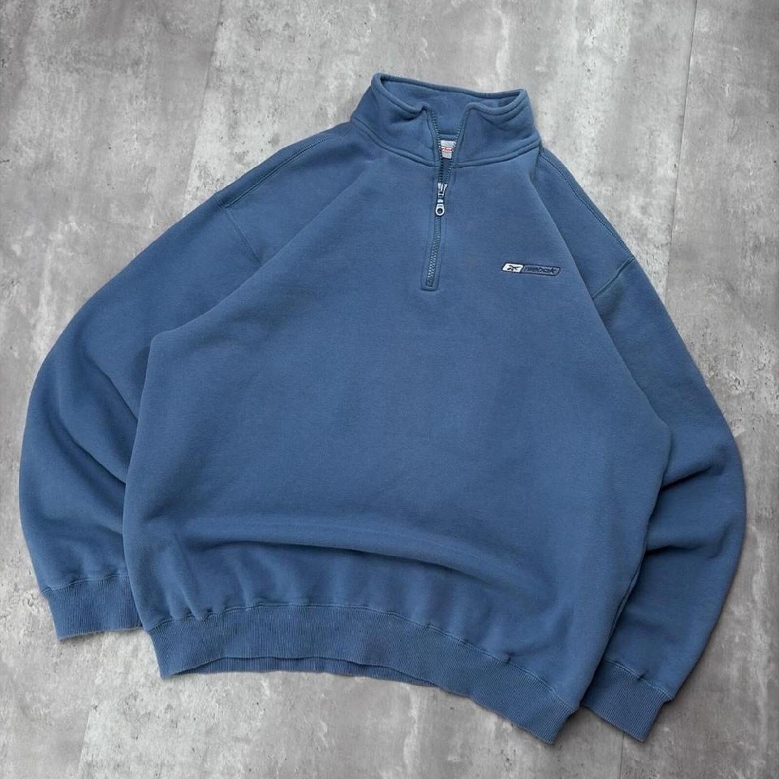 Reebok Vintage Blue Reebok Grunge Quarter Zip Pullover Sweater Size US XL / EU 56 / 4 - 2 Thumbnail