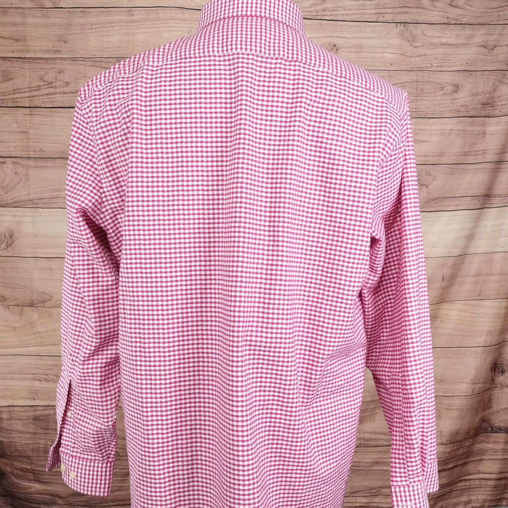 Stafford Stafford Dress Shirt Mens 16.5 32/33 Pink Gingham Slim Fit Wrinkle Free Oxford Button-Down Collar Size 46R - 4 Thumbnail