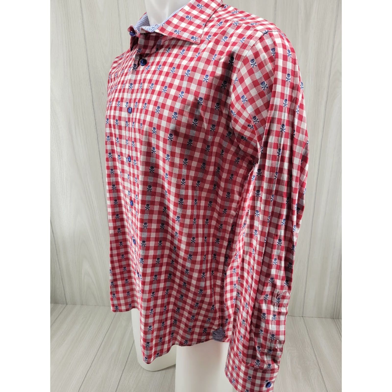 Vintage Aldrich Shirt Men’s Large Plaid Red Blue Skull Button-Up Long Sleeve Shirt – No Pocket, Casual Workwear, Vintage? No (Adapted) Size US L / EU 52-54 / 3 - 2 Thumbnail