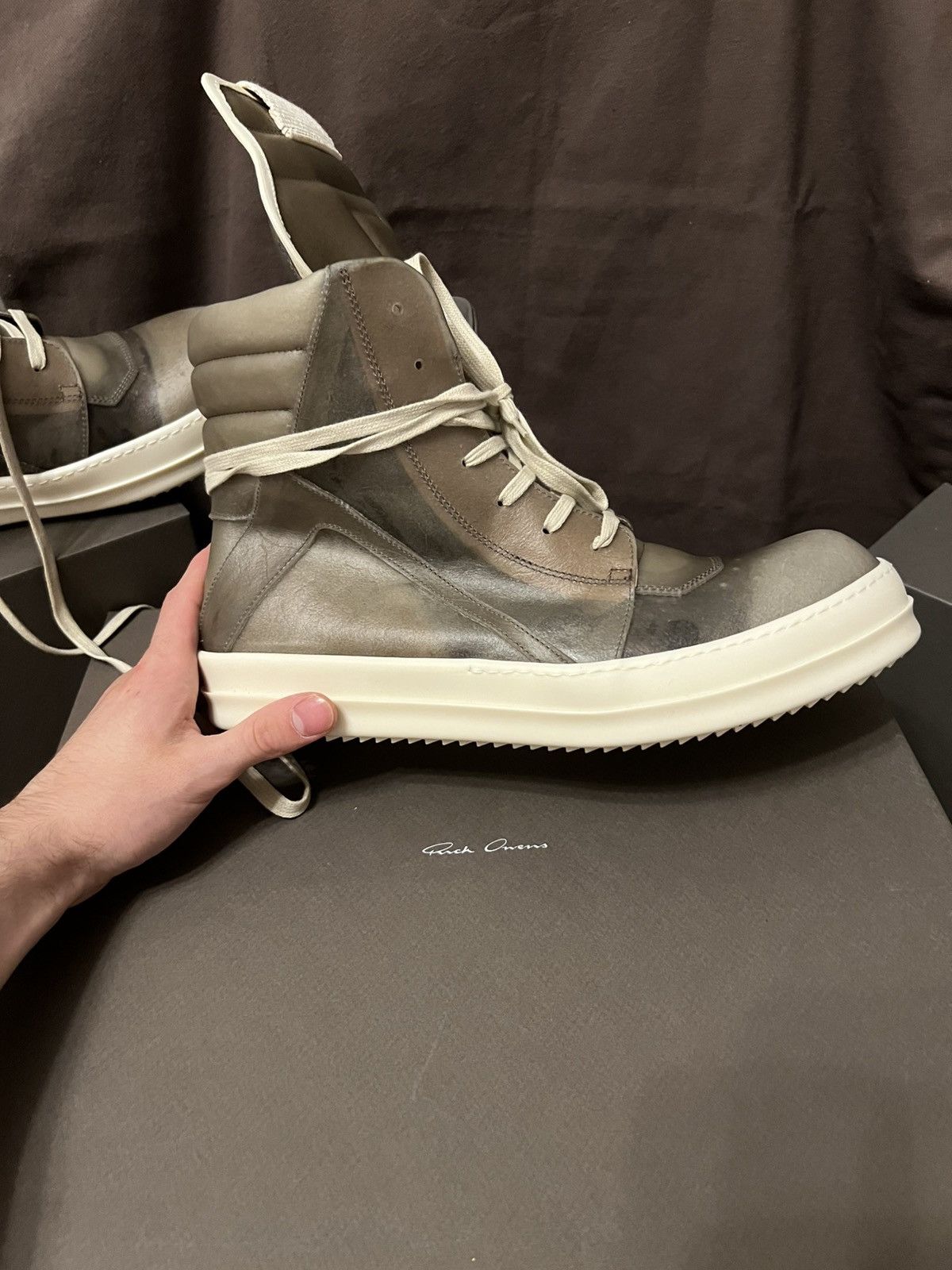 スニーカー RICK OWENS GEOBASKET LEATHER SNEAKERS (RR01E5894 LCT 991) Rick Owens Rick Owen's geobasket shoes RR01E5894 LCT | Grailed