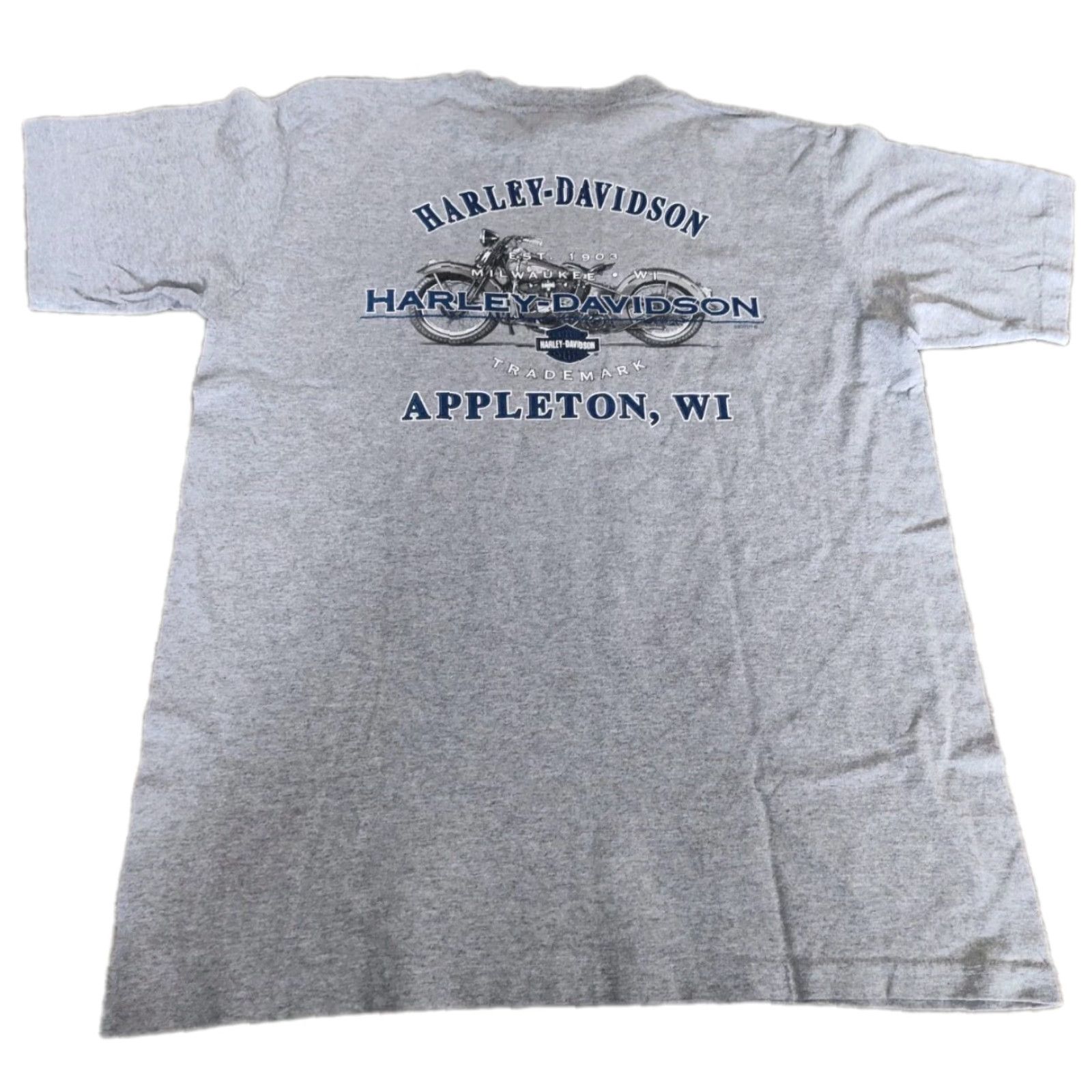 Harley Davidson Harley-Davidson Gray Pocket Tee Shirt Double-Sided USA Made Appleton, WI Size L Size US L / EU 52-54 / 3 - 2 Thumbnail