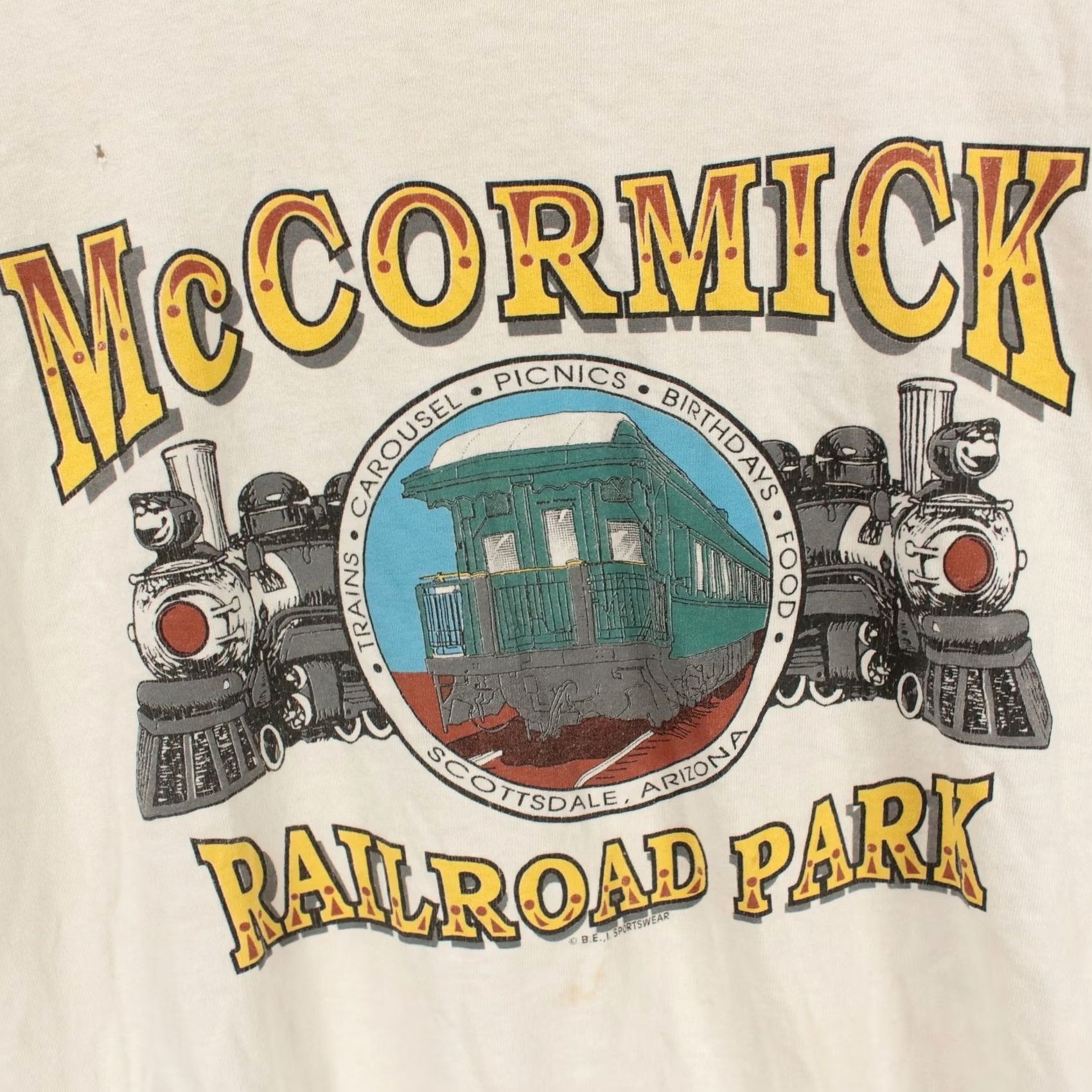 Fruit Of The Loom VINTAGE McCormick Railroad Park Arizona Trains T-Shirt XL White Unisex Adults Cotton Short Sleeve Crew Neck USA 80s 90s Graphic Print Size US XL / EU 56 / 4 - 2 Thumbnail
