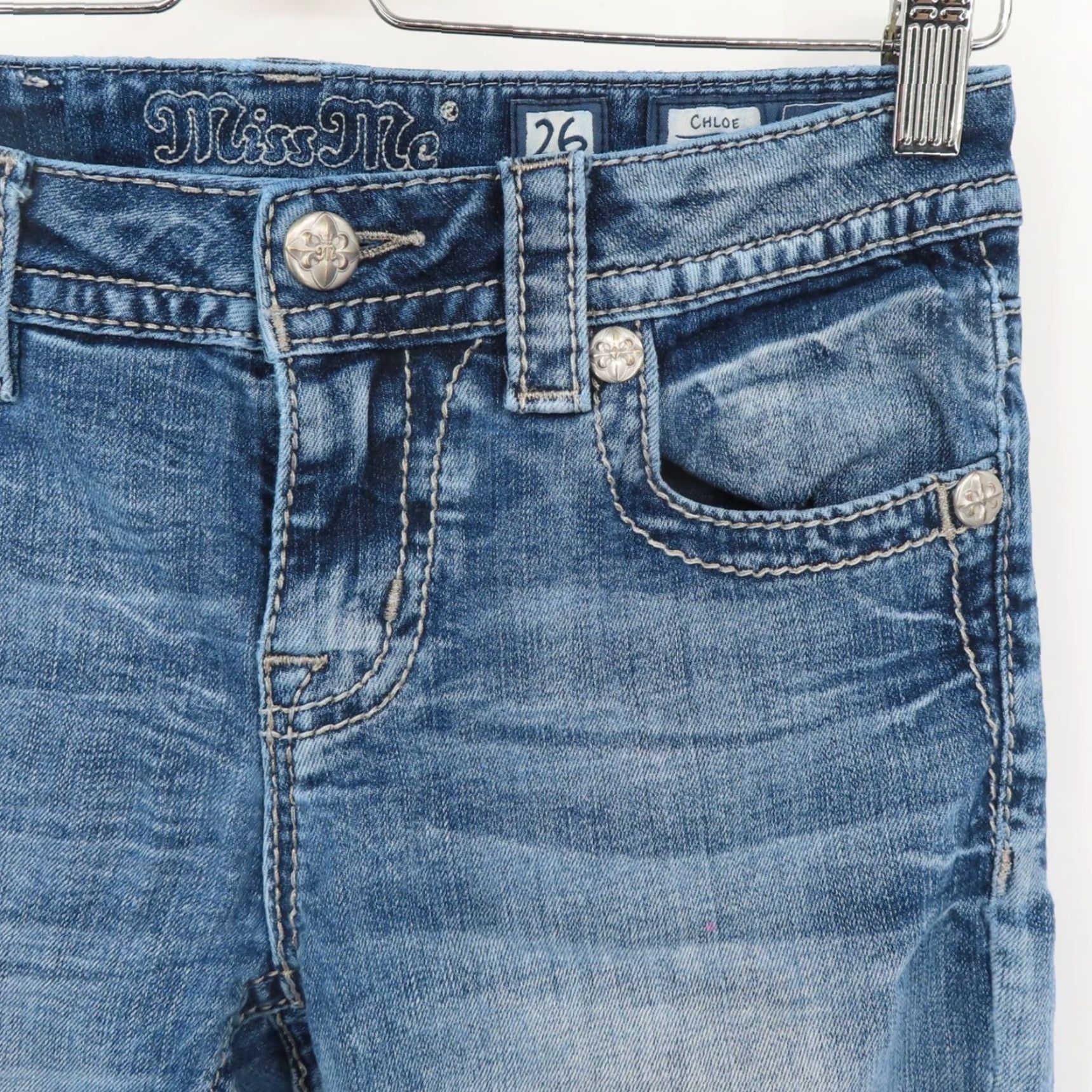 Miss Me Miss Me Chloe Boot Jeans Bootcut 26 Women Blue Denim Distressed 5-Pocket Pockets Cotton Blend Leather? (No) Size 26" / US 2 / IT 38 - 5 Thumbnail