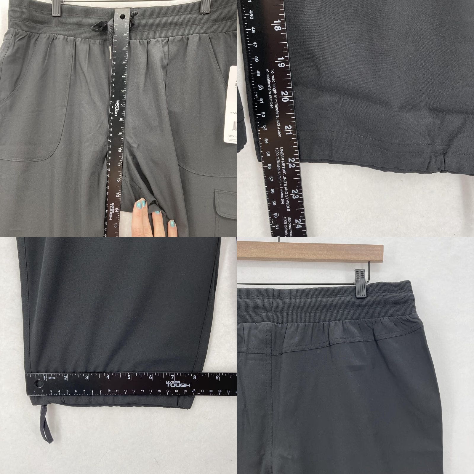Vintage RBX Pants Womens Large Black Woven Capri Jogger Cargo Drawstring Stretch Running Size 36" / US 14 / IT 50 - 8 Thumbnail