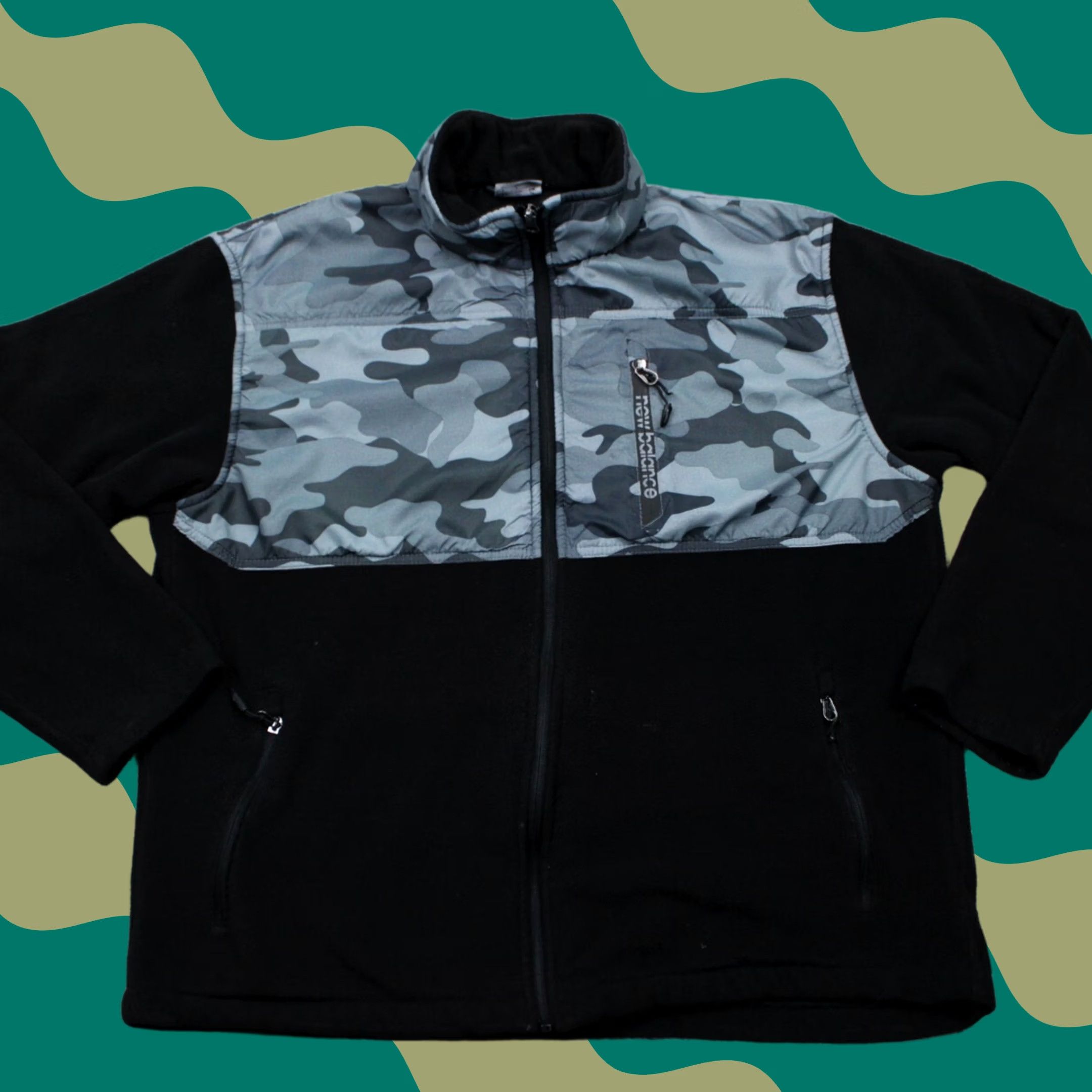 New Balance New Balance Sweatshirt Mens Large Black/Camo Full Zip L/S Polyester Fleece Size US L / EU 52-54 / 3 - 1 Thumbnail