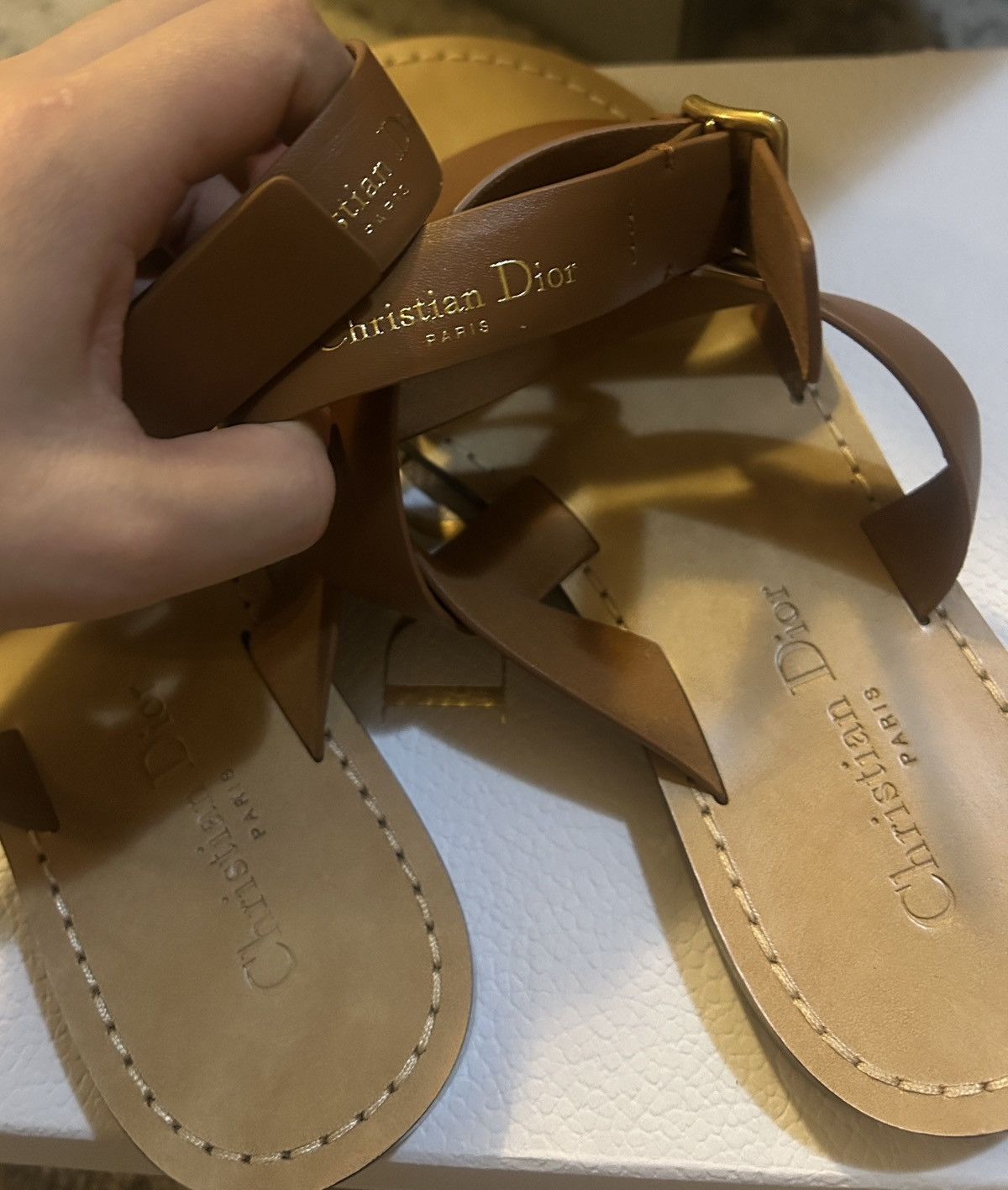 Dior Dior DIORIVIERA DIOR Sun TOE-Ring Sandal Camel Calfskin Size US 8.5 / IT 38.5 - 9 Thumbnail