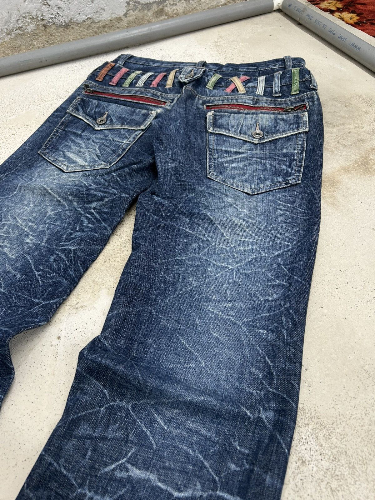 Le Grande Bleu (L.G.B.) Antfui Double Waist Denim Jean Whiskering Washed Size US 31 - 19 Thumbnail