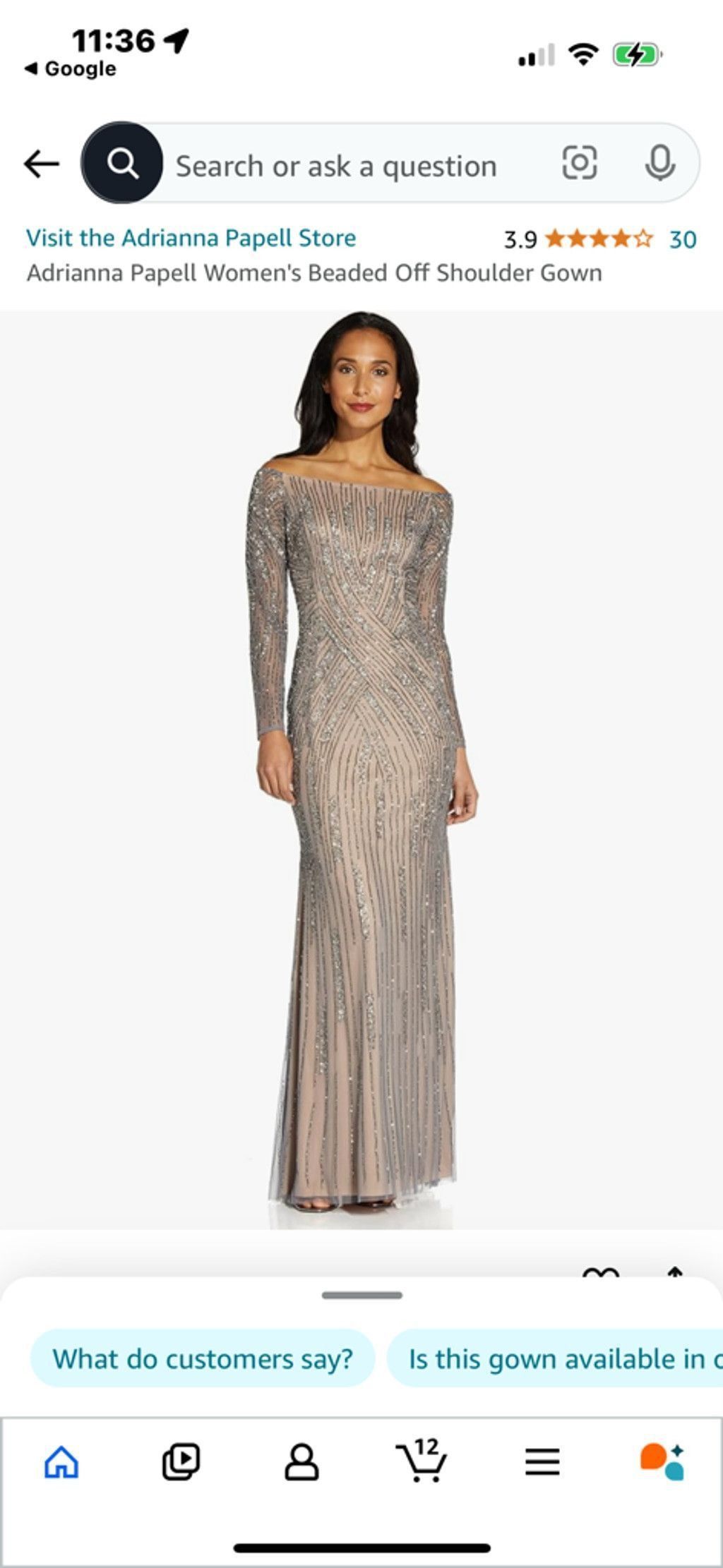 Adrianna Papell Women's Adrianna Papell Gray Beaded Off Shoulder Gown Size 8 Size M / US 6-8 / IT 42-44 - 1 Thumbnail
