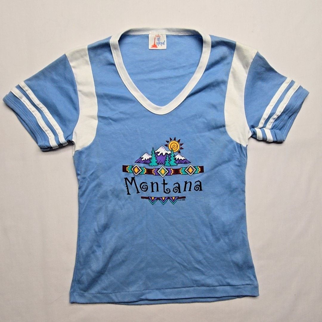 Vintage Vintage Montana Graphic Tee Le Riche Blue White S Shirt Size S / US 4 / IT 40 - 1 Thumbnail
