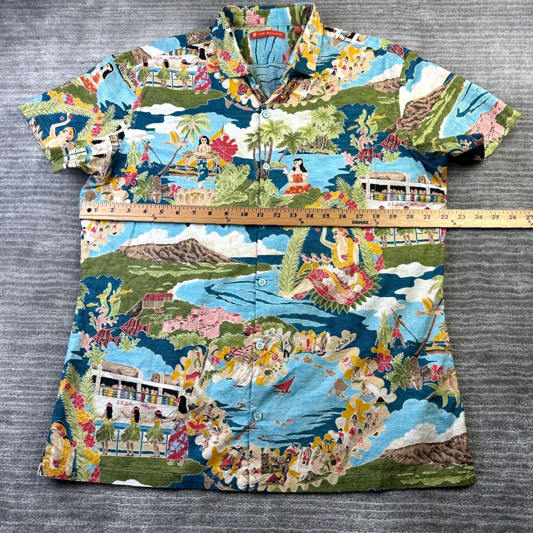 Tori Richard Tori Richard Shirt Mens Large Floral Hawaiian Button Up Boat Day Blue Cotton Size US L / EU 52-54 / 3 - 7 Thumbnail