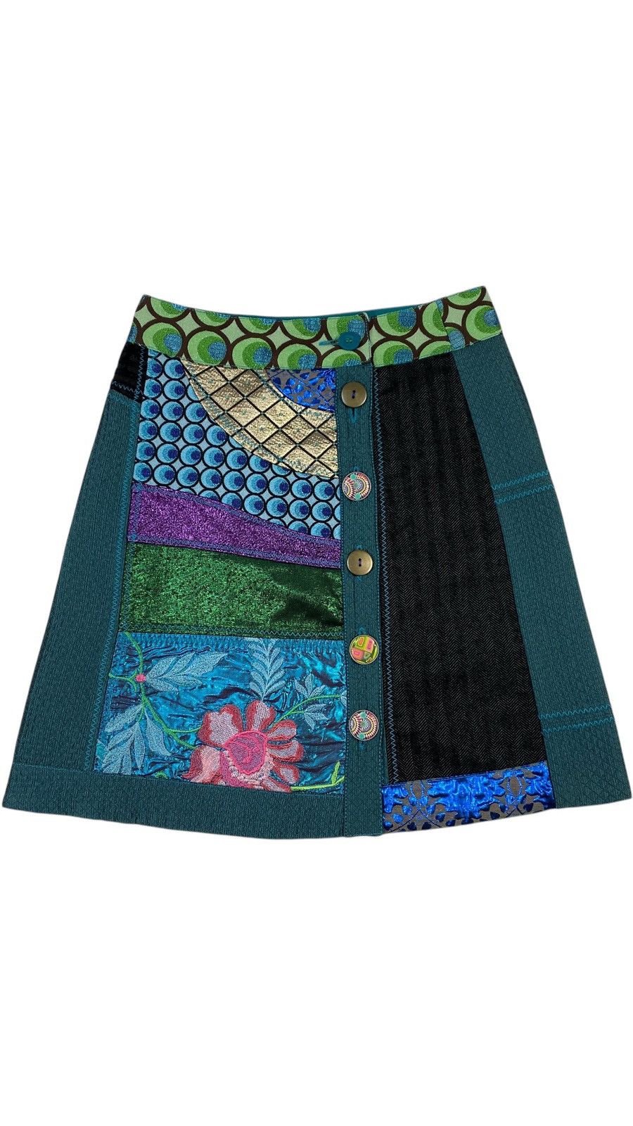 Desigual LASTDROP🔥 Desigual Galactic Tour Y2K Patchwork Peacock Skirt Size 28" / US 6 / IT 42 - 2 Thumbnail