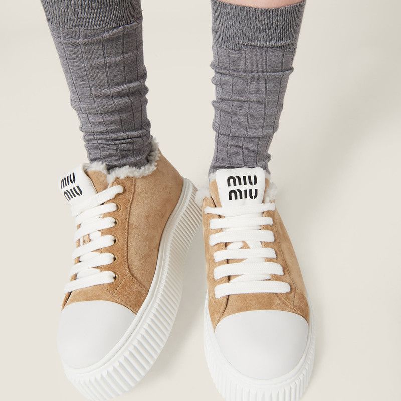 Miu Miu o1B3y1r0526 Suede Sneakers in Brown/White Size US 5.5 / IT 35.5 - 4 Thumbnail