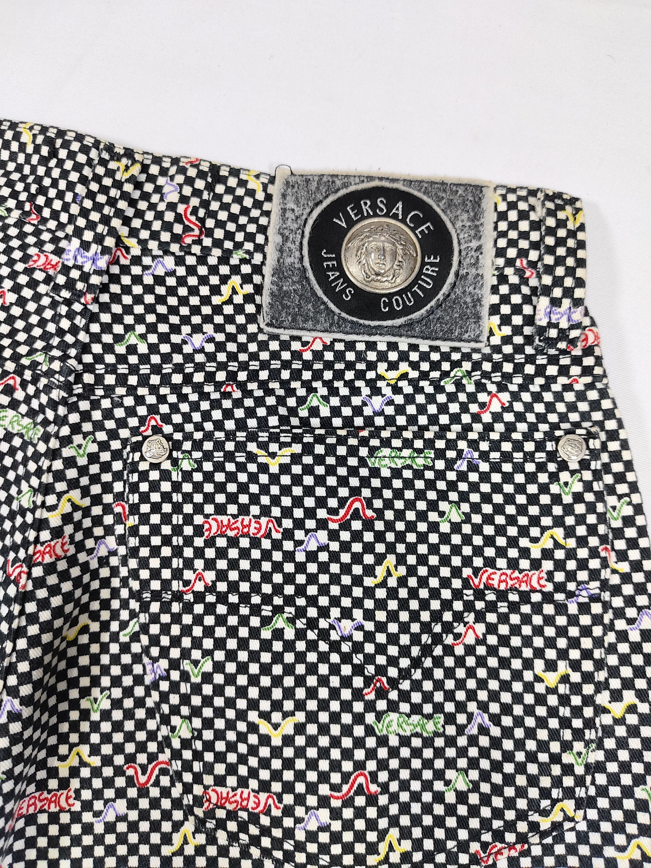 Versace Jeans Couture 00s Versace JC- Archive Checkerboard Multicolor Script Pants Size 28" / US 6 / IT 42 - 6 Thumbnail