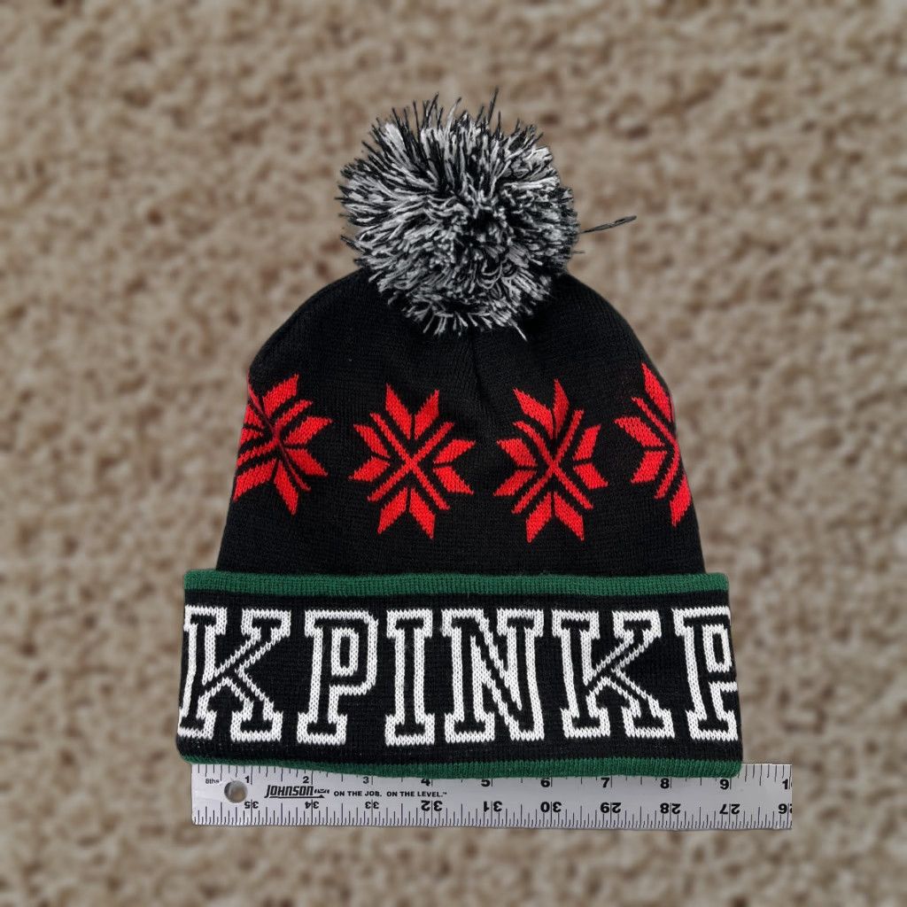 Victoria's Secret Victoria's Secret Beanie Toque Adult One Size Black Red Pom Fair Isle Acrylic Logo Women Size ONE SIZE - 1 Thumbnail