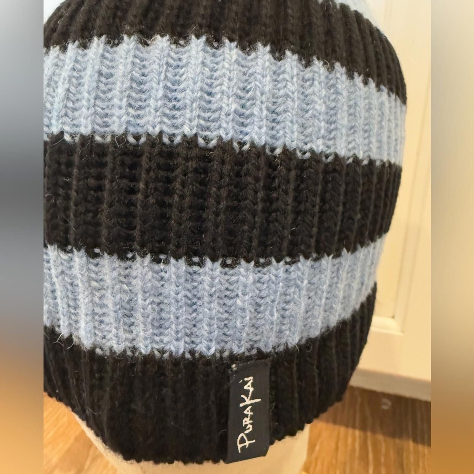 Puritan Purakan wool knit beanie blue black stripes Size ONE SIZE - 2 Thumbnail