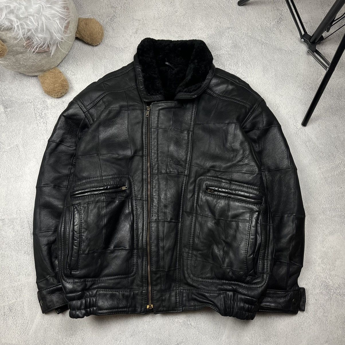 Leather Jacket Vintage B-3 style Shearling 90`s y2k leather jacket