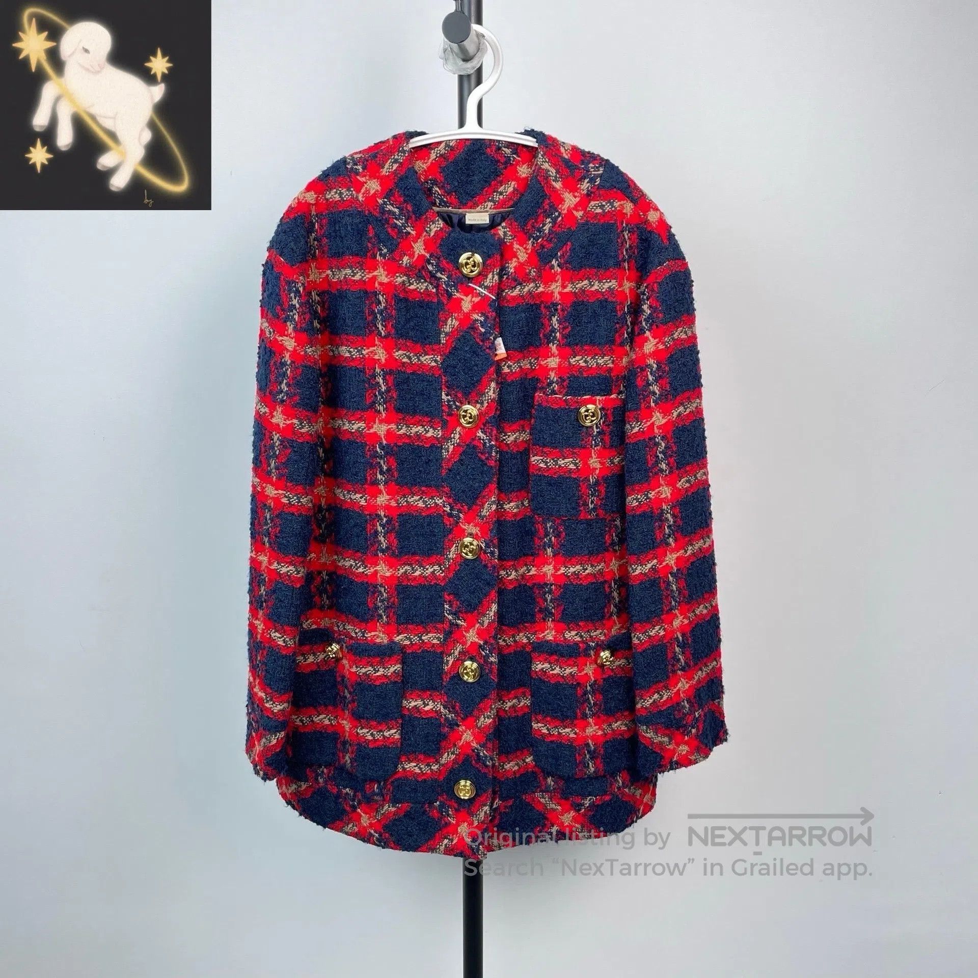 Gucci Guicci Red Double G Gold Buckle Tweed Weave Jacket| Size XS / US 0-2 / IT 36-38 - 1 Thumbnail