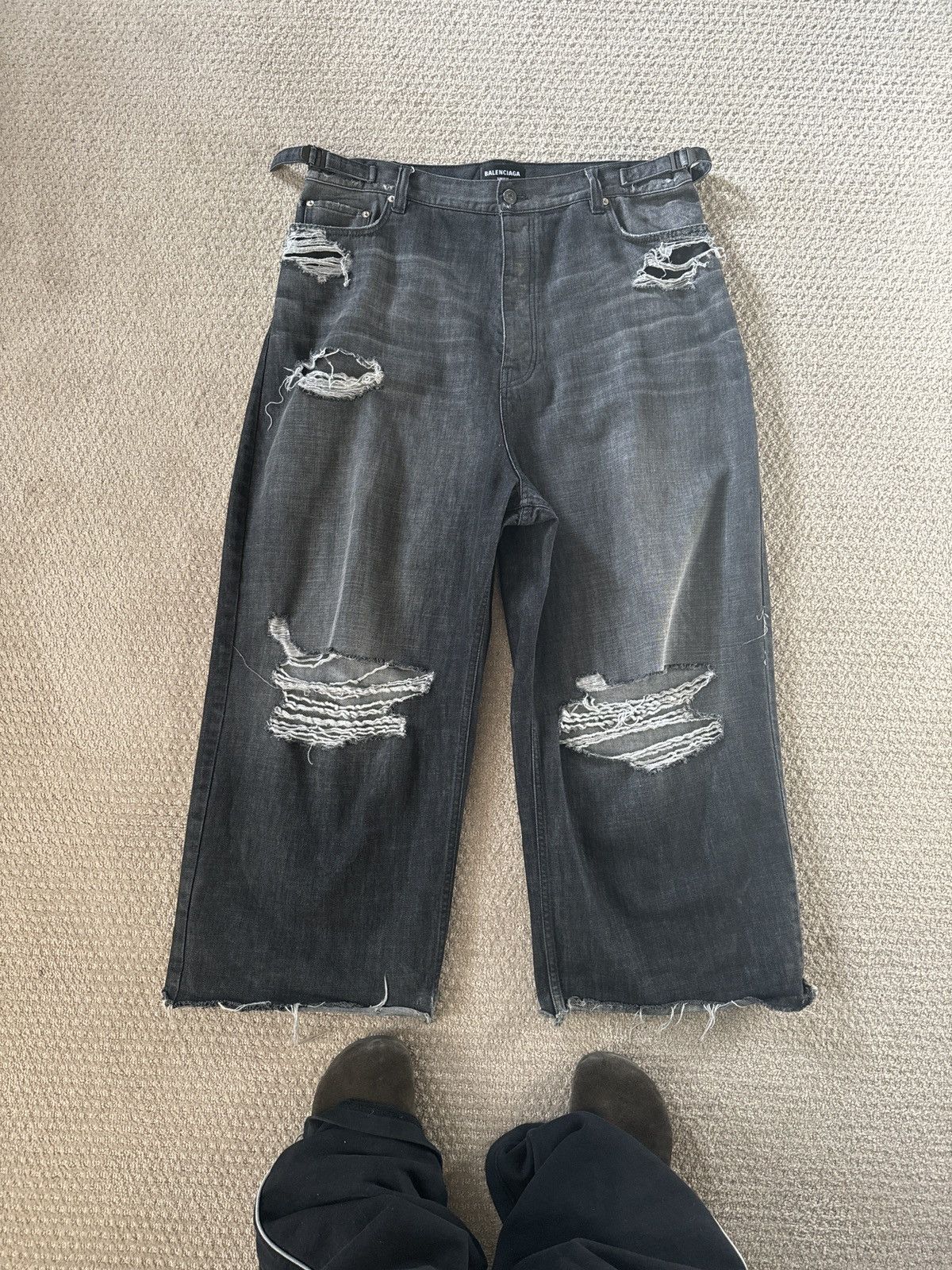 image of Balenciaga Sold Ss22 ‘Red Carpet’ Destroyed Super Large Baggy Pants in Black, Men's (Size 34)