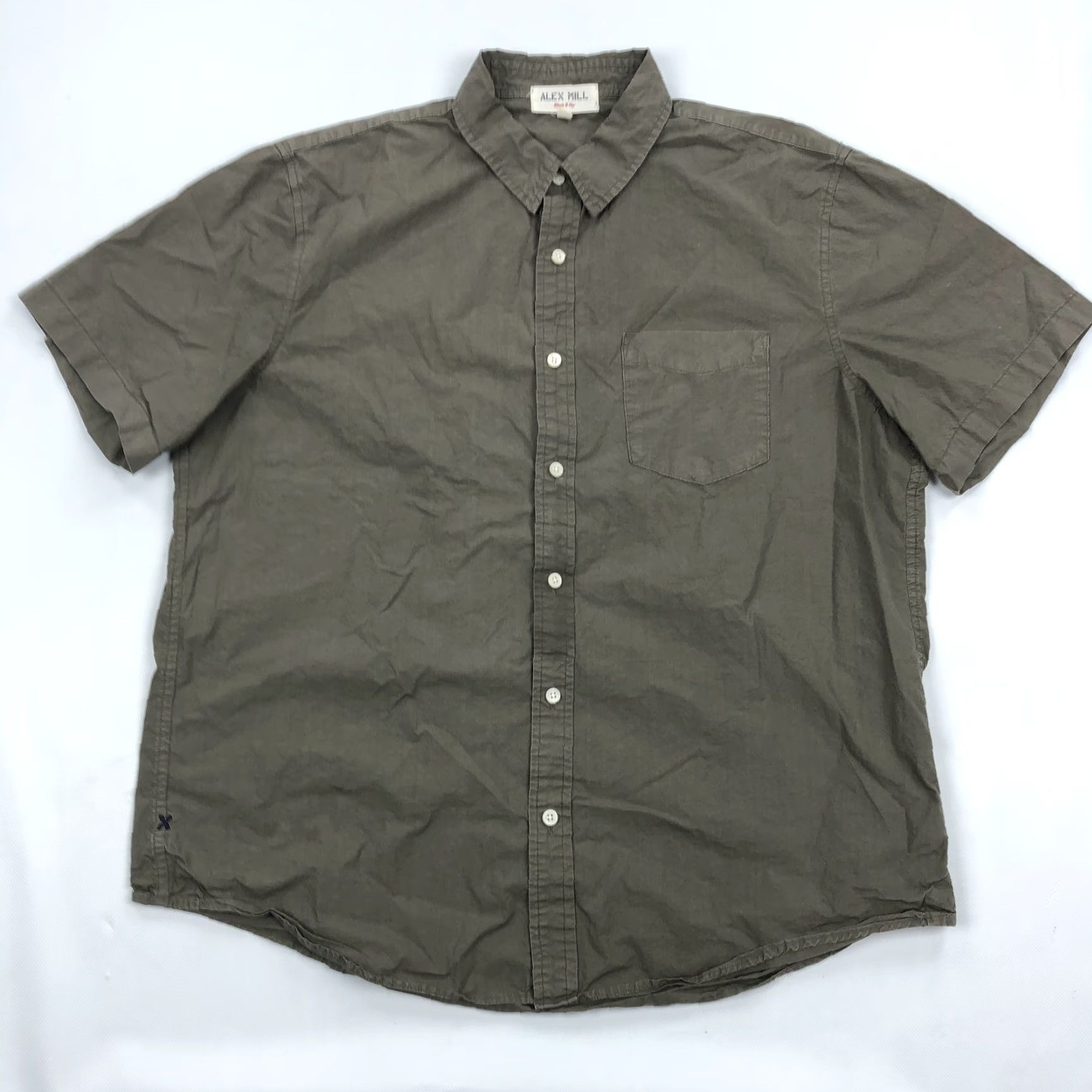 Alex Mill ALEX MILL Shirt Men's XL Olive Green Solid Cotton Poplin Wash & Go Button-Up Short Sleeve Size US XL / EU 56 / 4 - 2 Thumbnail