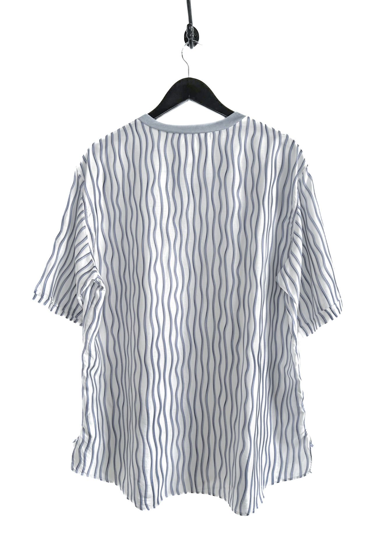 Giorgio Armani Giorgio Armani White Blue Wave Striped GA Logo Silk Top Size US M / EU 48-50 / 2 - 2 Thumbnail