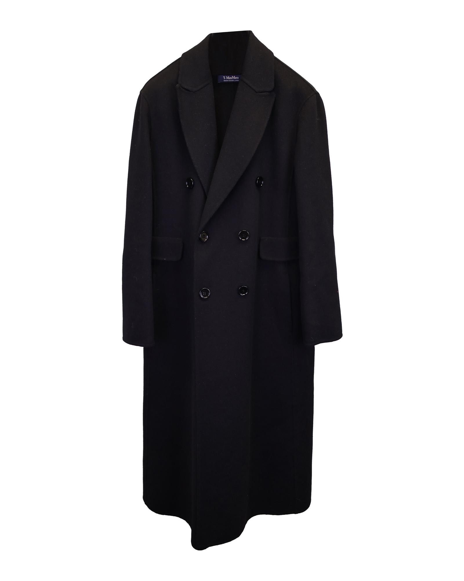 image of Max Mara Double-Breasted Luxury Wool Coat For Women in Black (Size Small)