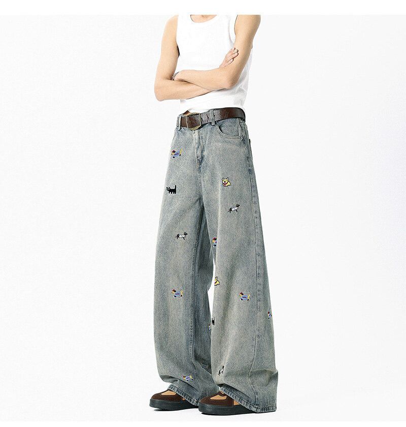 Japanese Brand Men's straight washed bootcut dachshund embroidered jeans Size US 32 / EU 48 - 4 Thumbnail