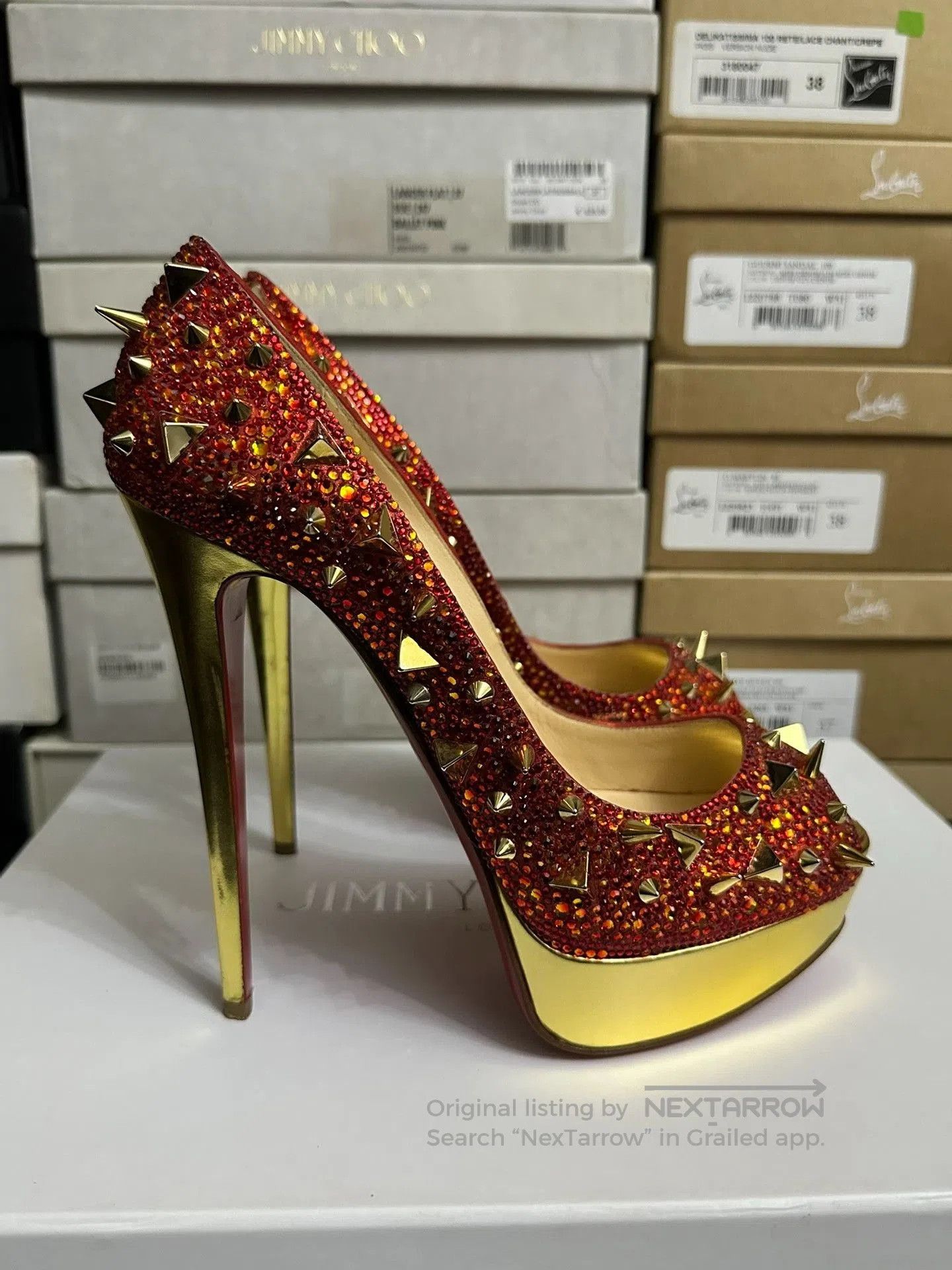 Christian Louboutin Christian Louboutin Red Crystal Heels. Size US 7.5 / IT 37.5 - 5 Thumbnail
