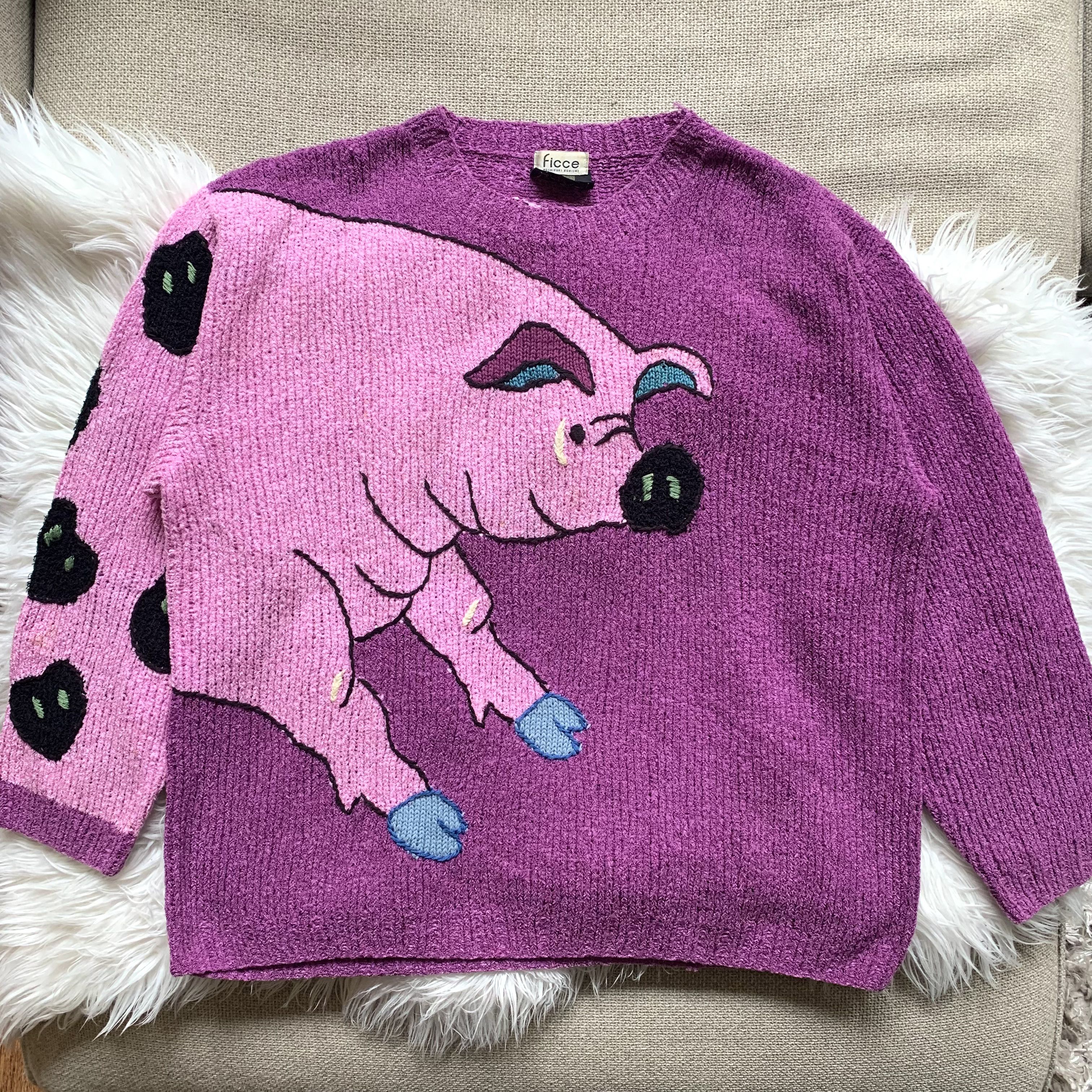 Japanese Brand × Yoshiyuki Konishi 80s Boar Intarsia Pink Hand-Knit Sweater Size US S / EU 44-46 / 1 - 1 Thumbnail
