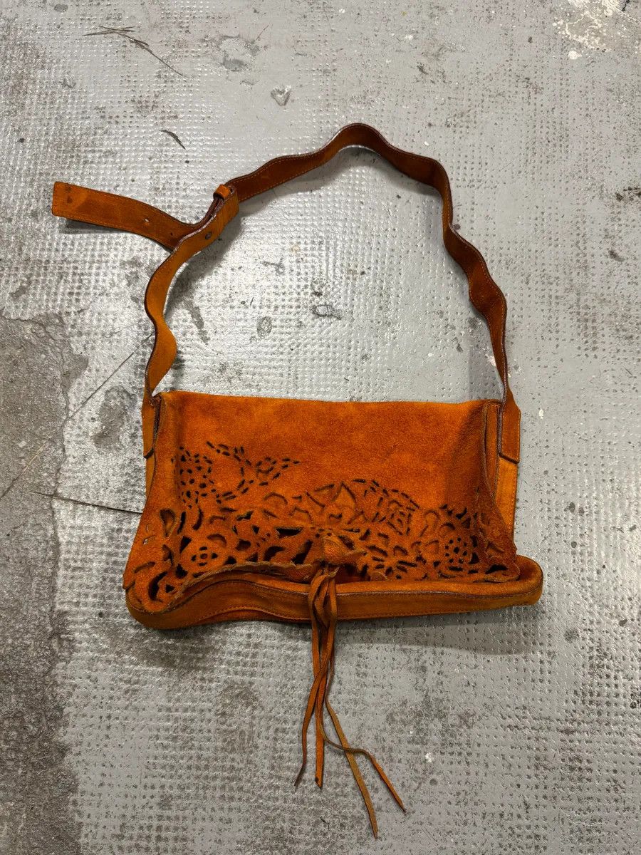 2000s Roberto Cavalli Orange Suede Leather Handle Bag