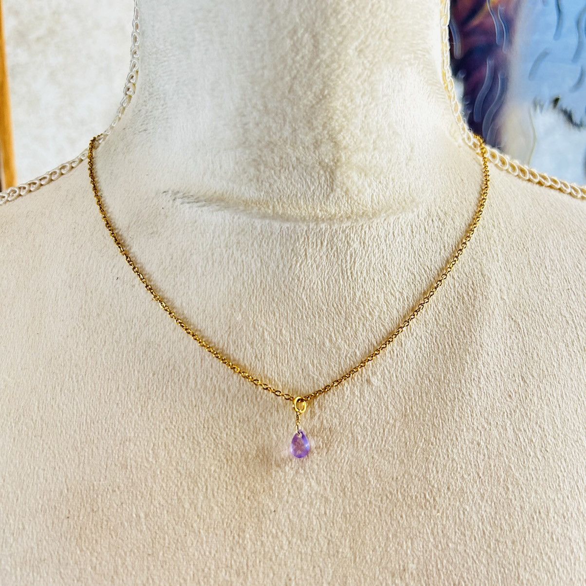 Handmade Handcrafted minimalist genuine faceted amethyst teardrop set Size ONE SIZE - 1 Thumbnail