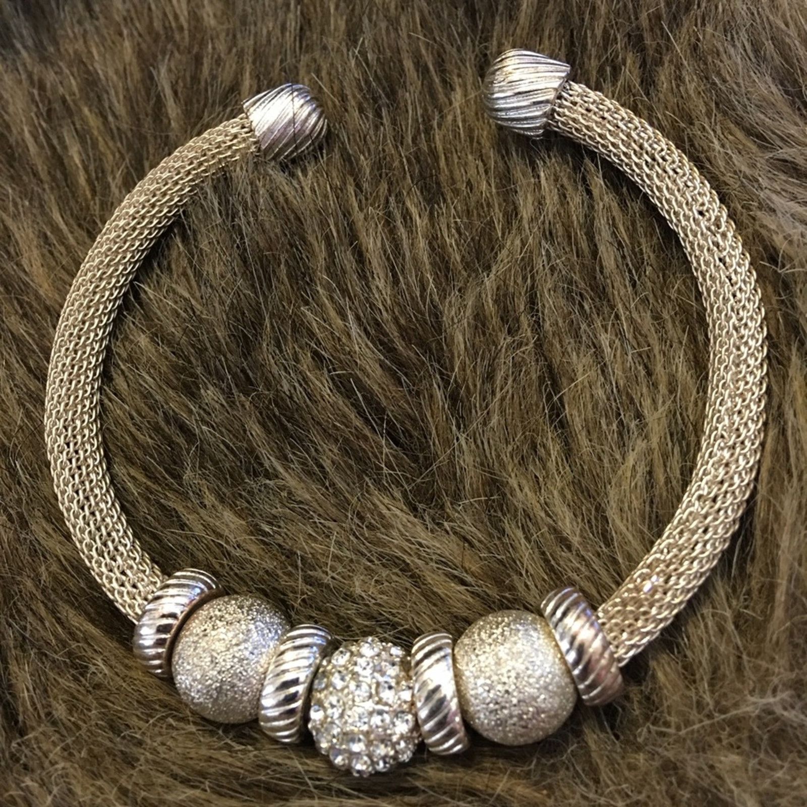 Jewelry Mesh sparkle rhinestone ball adjustable cuff Size ONE SIZE - 4 Thumbnail